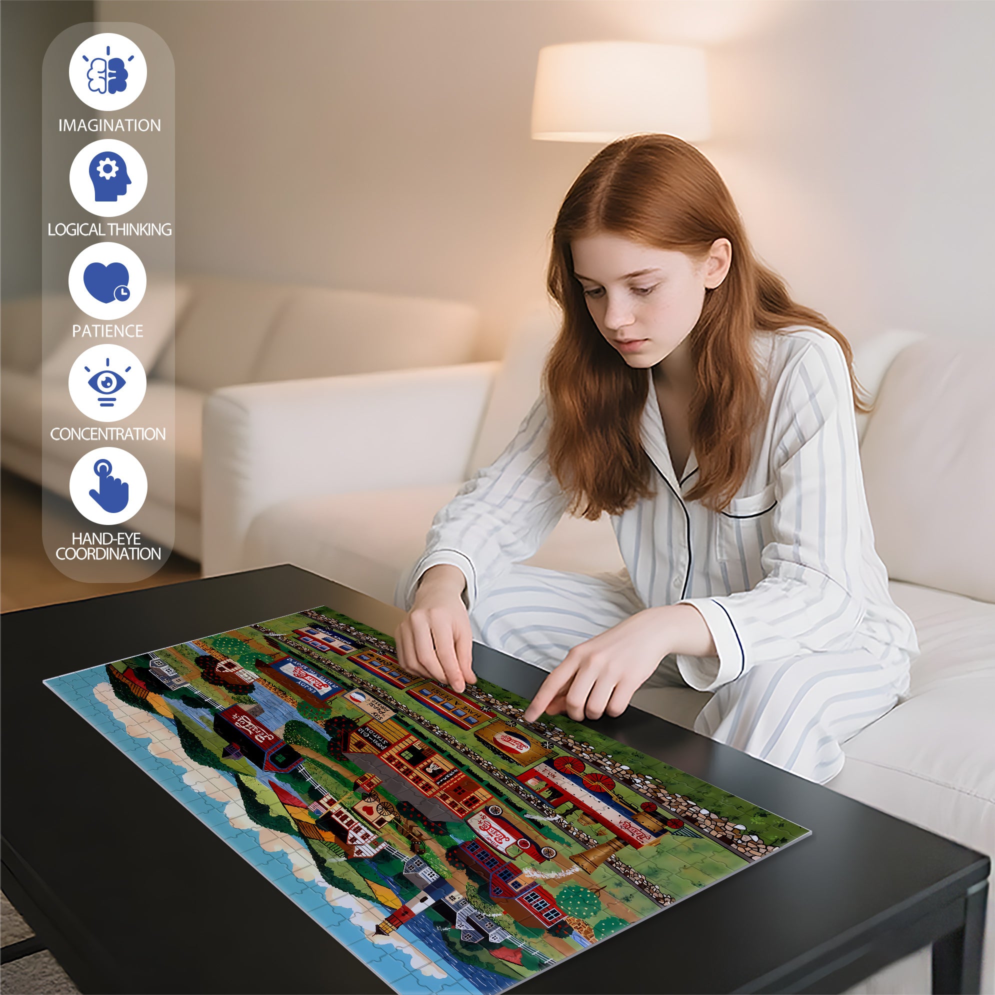Pepsi Cola Train Station 500pcs/1000pcs Jigsaw Puzzle, Scratch-Resistant, Interactive Family Game & Brain-Boosting DIY Decor, Perfect for Halloween, Christmas & New Year Gifts, Family Puzzle Game