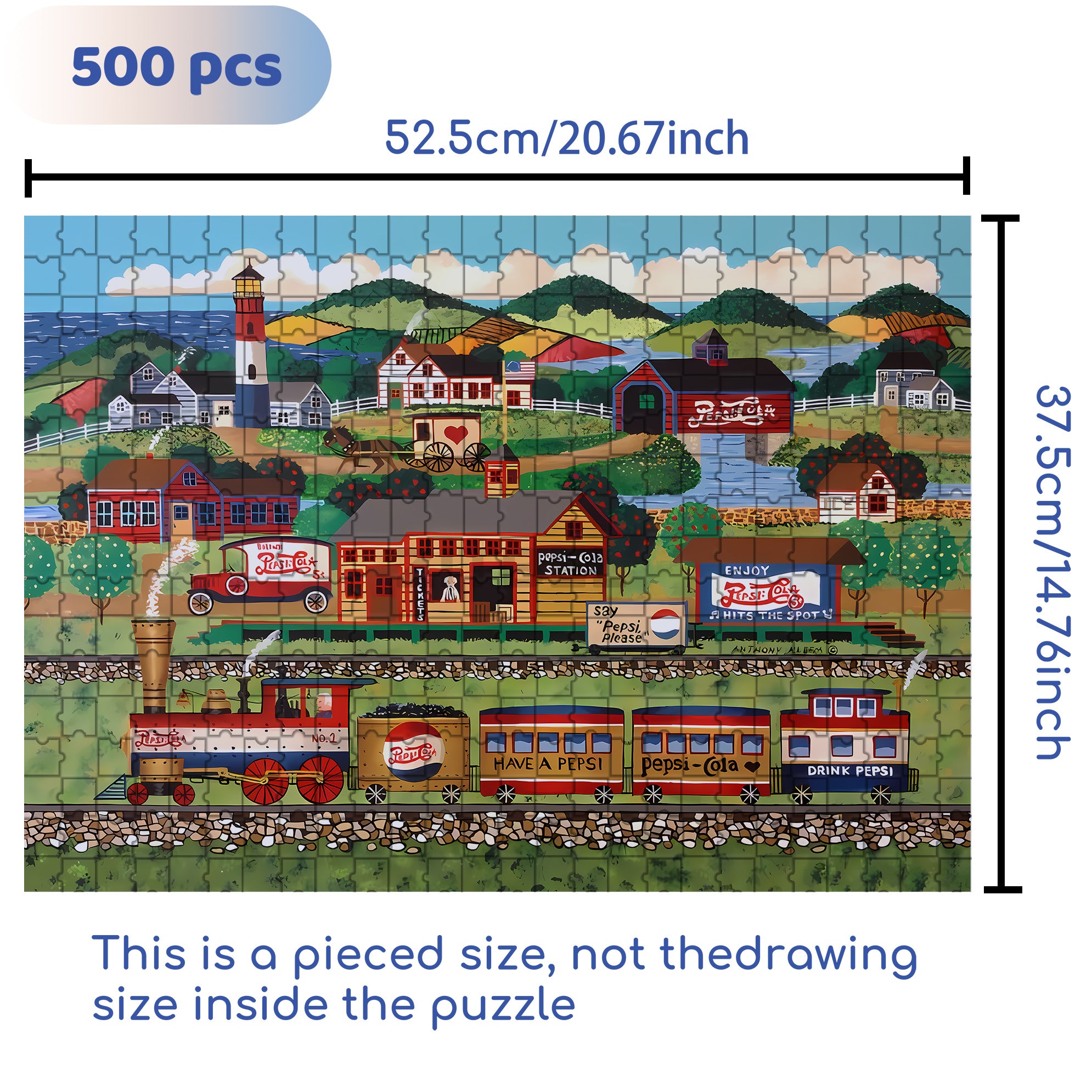 Pepsi Cola Train Station 500pcs/1000pcs Jigsaw Puzzle, Scratch-Resistant, Interactive Family Game & Brain-Boosting DIY Decor, Perfect for Halloween, Christmas & New Year Gifts, Family Puzzle Game