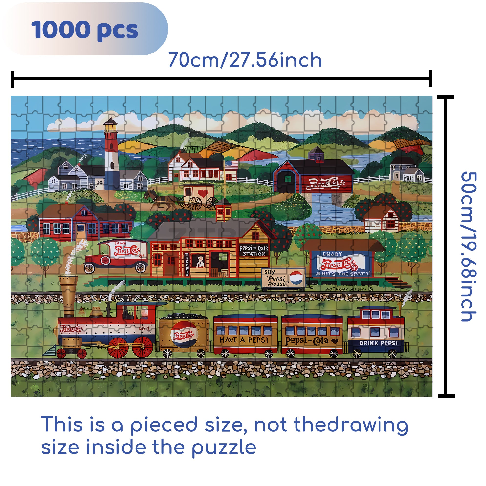 Pepsi Cola Train Station 500pcs/1000pcs Jigsaw Puzzle, Scratch-Resistant, Interactive Family Game & Brain-Boosting DIY Decor, Perfect for Halloween, Christmas & New Year Gifts, Family Puzzle Game