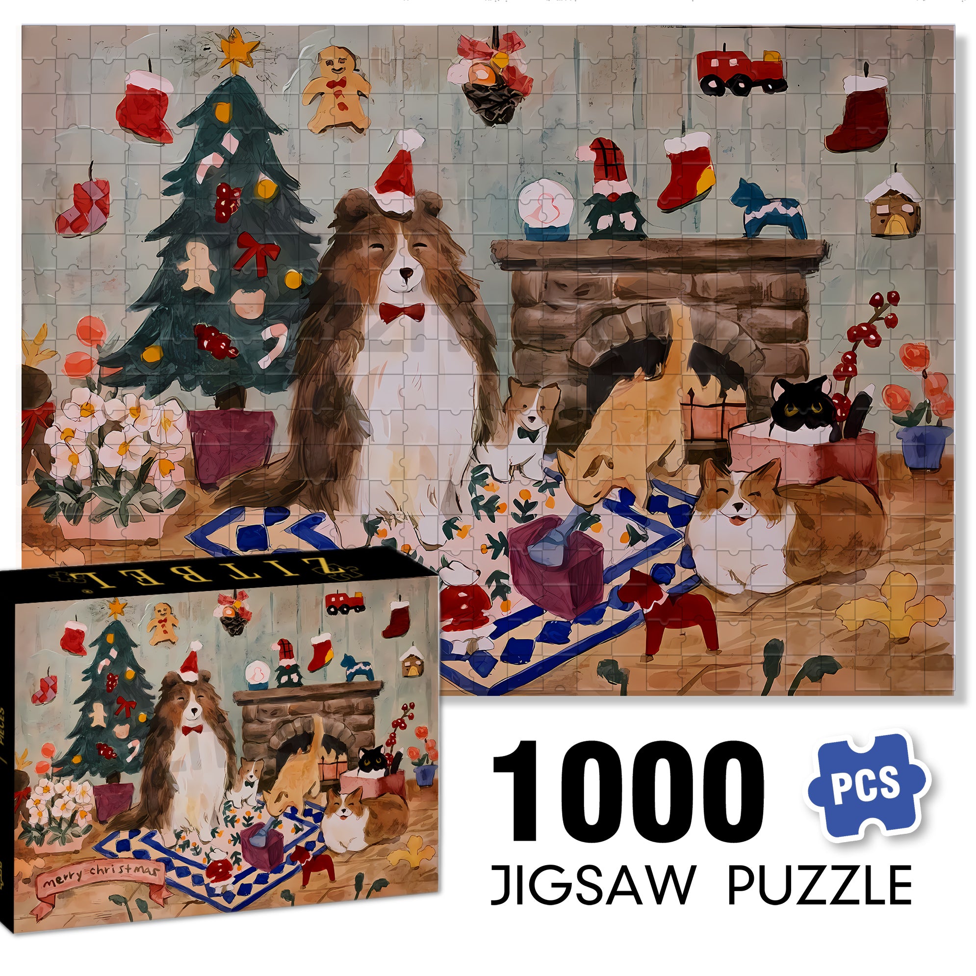 Pets Christmas 500pcs/1000pcs Jigsaw Puzzle, Scratch-Resistant, Interactive Family Game & Brain-Boosting DIY Decor, Perfect for Halloween, Christmas & New Year Gifts, Family Puzzle Game