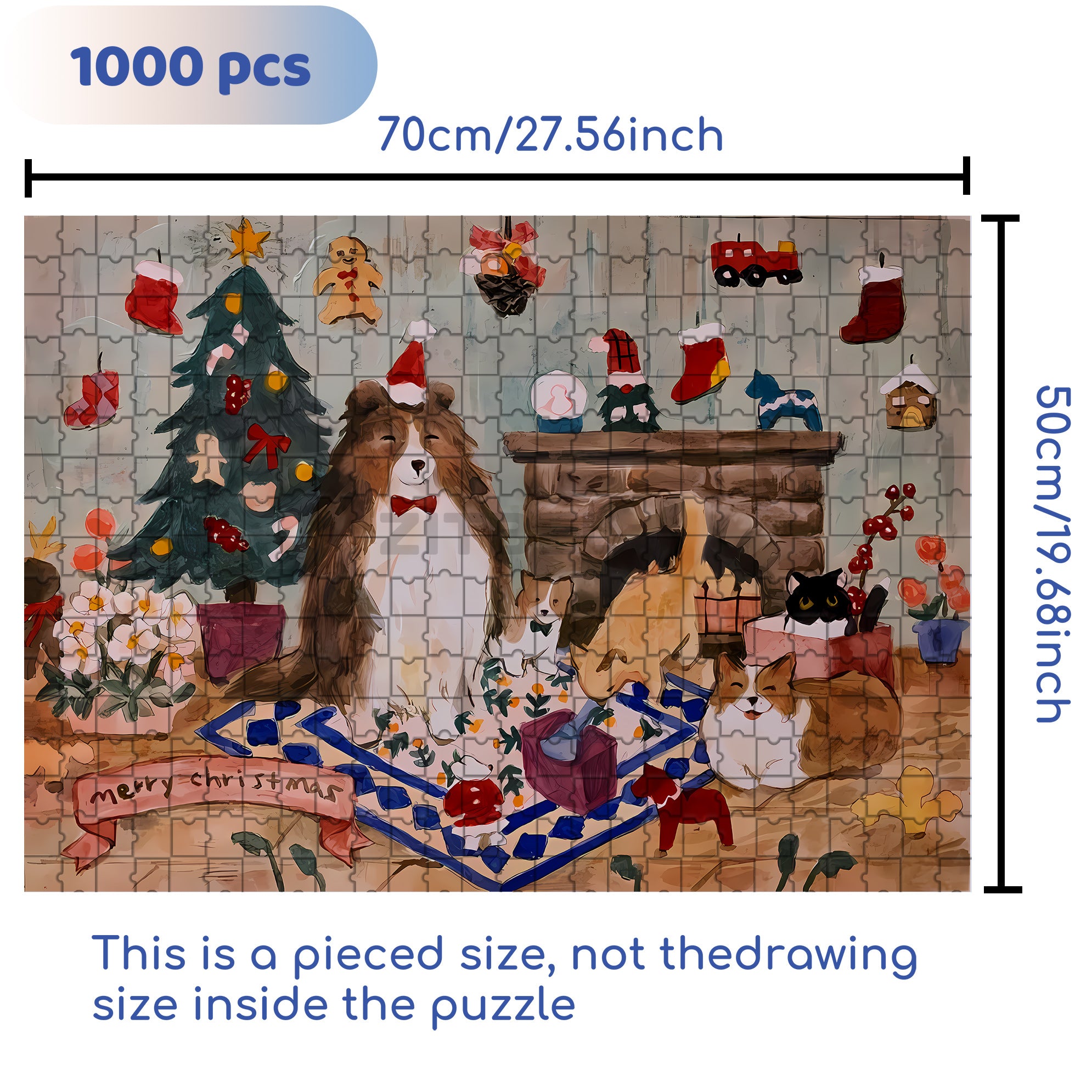 Pets Christmas 500pcs/1000pcs Jigsaw Puzzle, Scratch-Resistant, Interactive Family Game & Brain-Boosting DIY Decor, Perfect for Halloween, Christmas & New Year Gifts, Family Puzzle Game