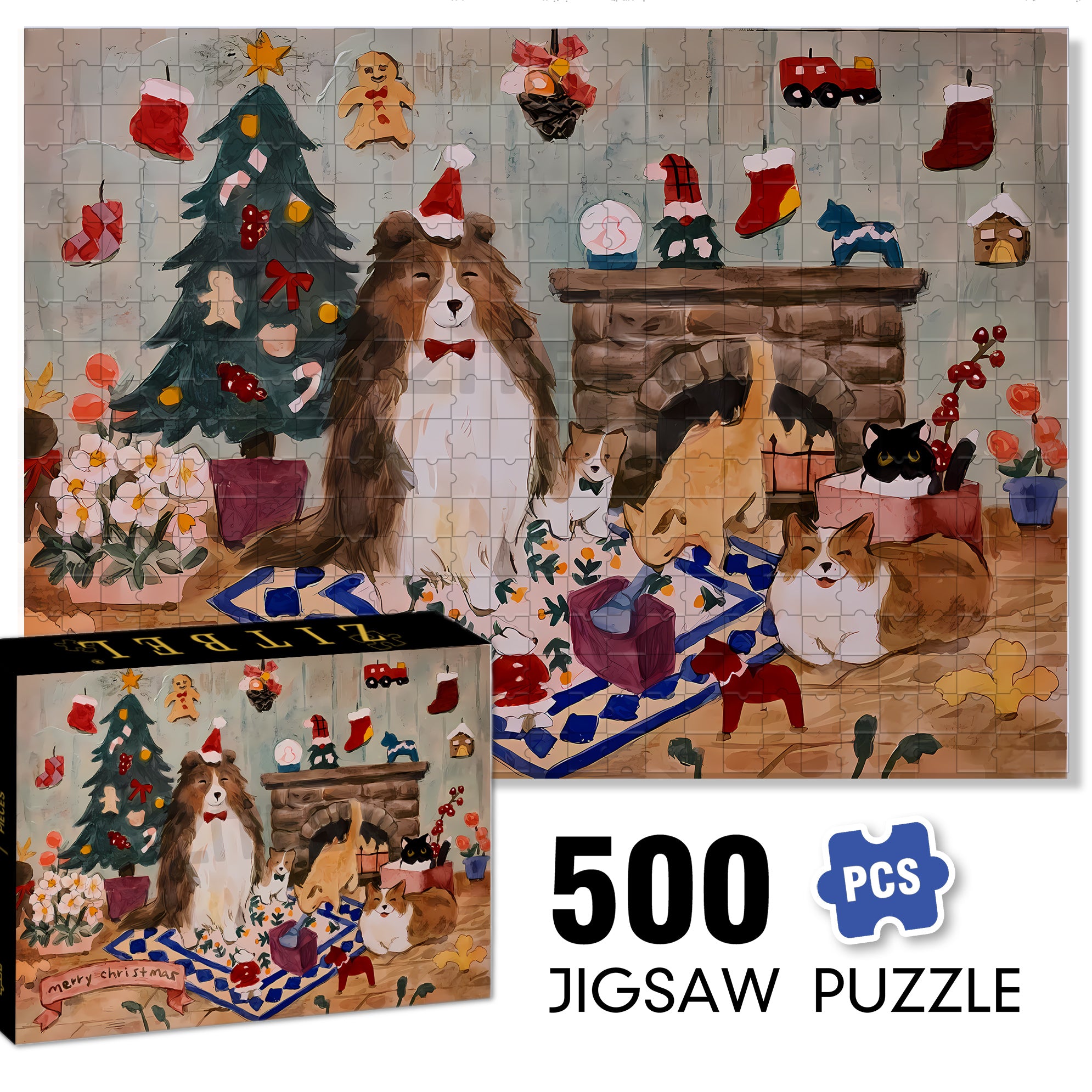 Pets Christmas 500pcs/1000pcs Jigsaw Puzzle, Scratch-Resistant, Interactive Family Game & Brain-Boosting DIY Decor, Perfect for Halloween, Christmas & New Year Gifts, Family Puzzle Game