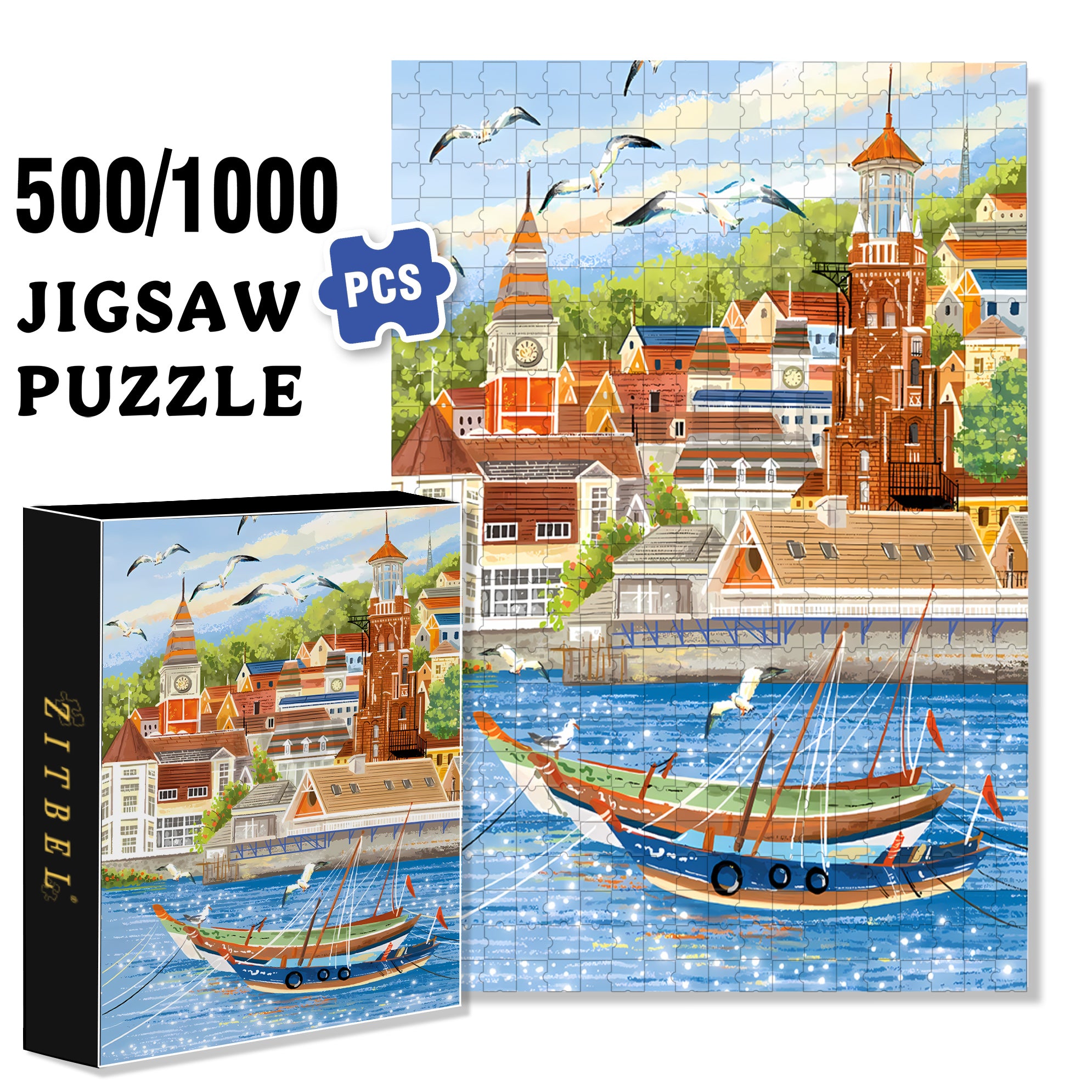 Pier Scenery 500pcs/1000pcs Jigsaw Puzzle, Scratch-Resistant, Interactive Family Game & Brain-Boosting DIY Decor, Perfect for Halloween, Christmas & New Year Gifts, Family Puzzle Game