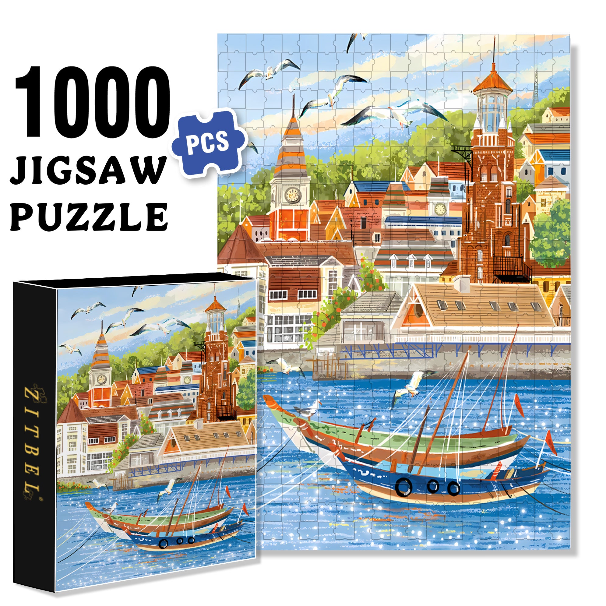 Pier Scenery 500pcs/1000pcs Jigsaw Puzzle, Scratch-Resistant, Interactive Family Game & Brain-Boosting DIY Decor, Perfect for Halloween, Christmas & New Year Gifts, Family Puzzle Game