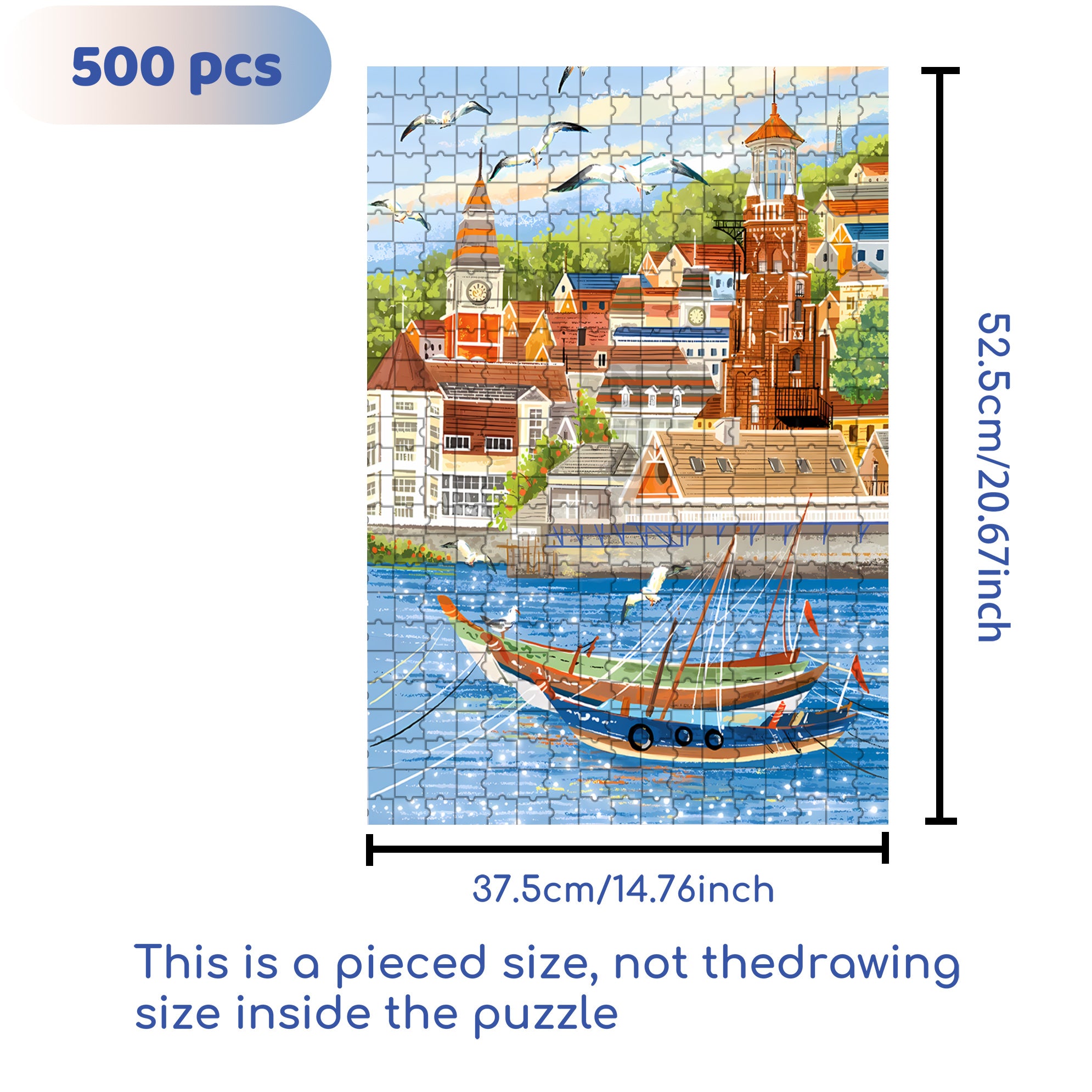 Pier Scenery 500pcs/1000pcs Jigsaw Puzzle, Scratch-Resistant, Interactive Family Game & Brain-Boosting DIY Decor, Perfect for Halloween, Christmas & New Year Gifts, Family Puzzle Game
