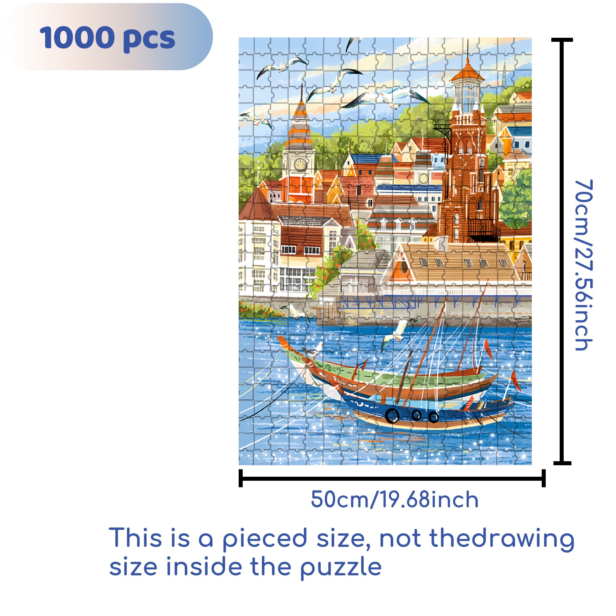 Pier Scenery 500pcs/1000pcs Jigsaw Puzzle, Scratch-Resistant, Interactive Family Game & Brain-Boosting DIY Decor, Perfect for Halloween, Christmas & New Year Gifts, Family Puzzle Game
