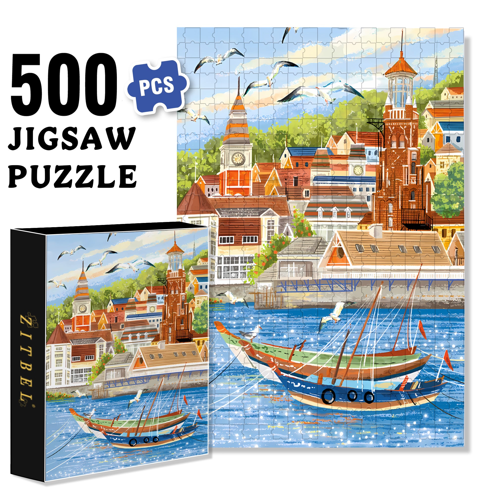 Pier Scenery 500pcs/1000pcs Jigsaw Puzzle, Scratch-Resistant, Interactive Family Game & Brain-Boosting DIY Decor, Perfect for Halloween, Christmas & New Year Gifts, Family Puzzle Game