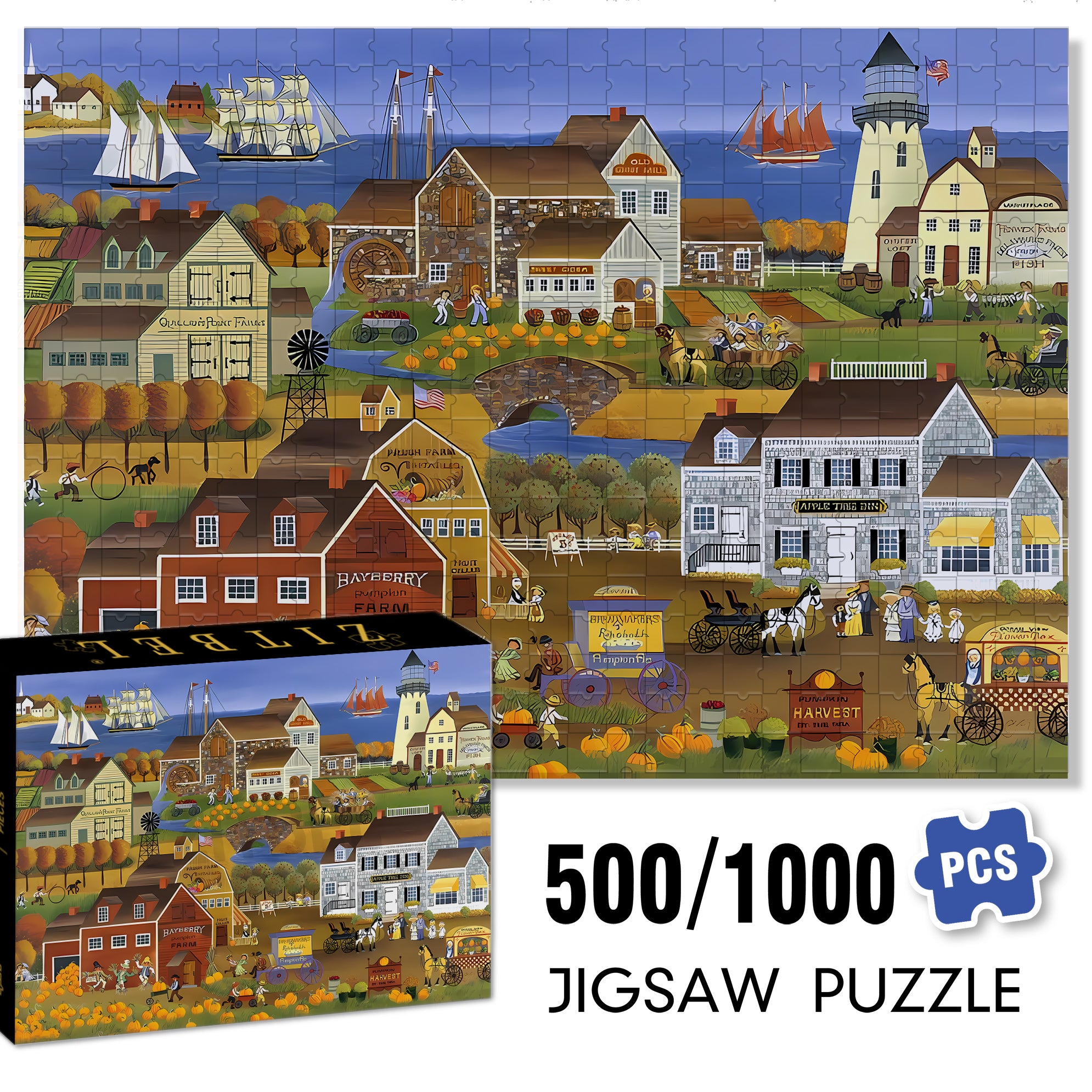 Pumpkin Harvest 500pcs/1000pcs Jigsaw Puzzle, Scratch-Resistant, Interactive Family Game & Brain-Boosting DIY Decor, Perfect for Halloween, Christmas & New Year Gifts, Family Puzzle Game
