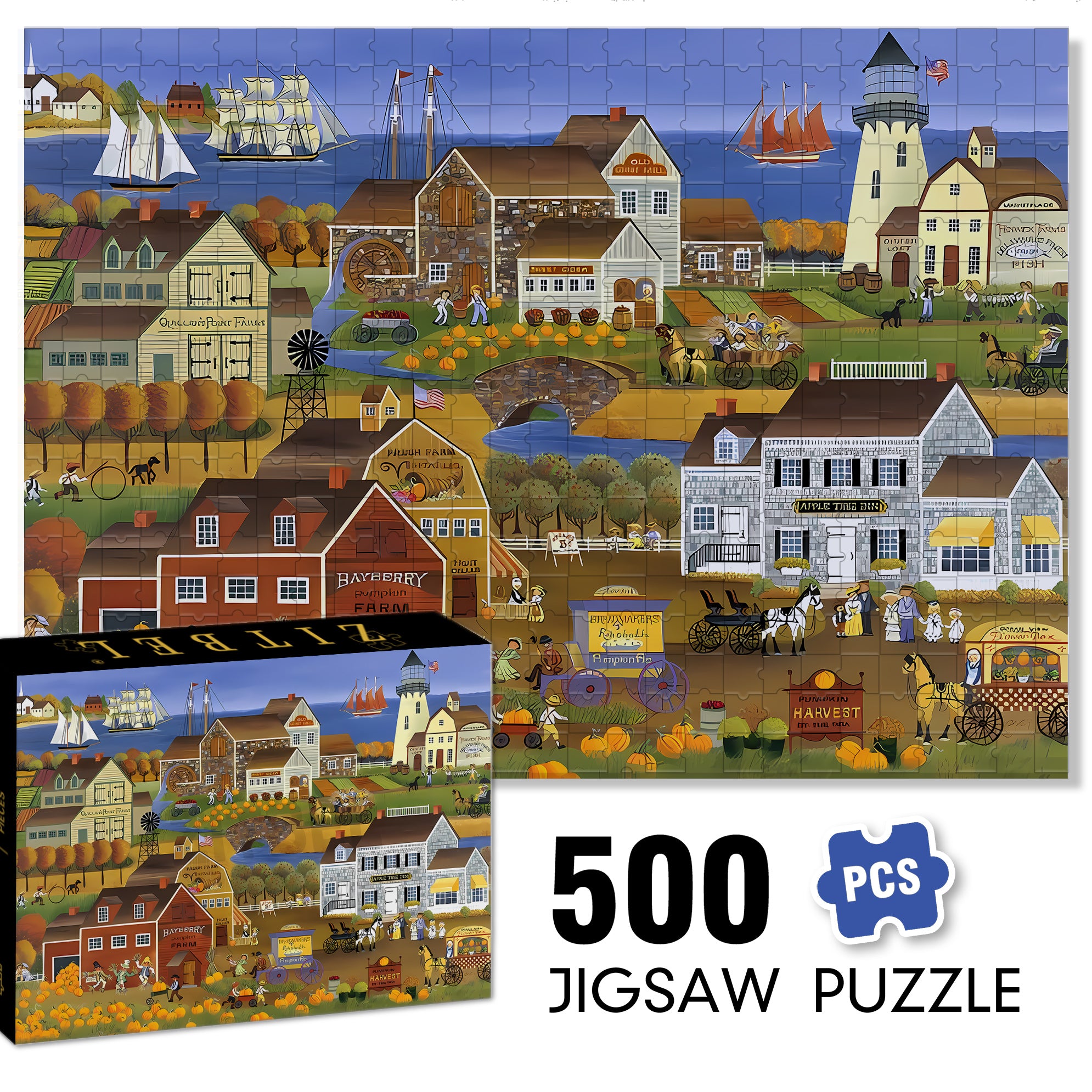 Pumpkin Harvest 500pcs/1000pcs Jigsaw Puzzle, Scratch-Resistant, Interactive Family Game & Brain-Boosting DIY Decor, Perfect for Halloween, Christmas & New Year Gifts, Family Puzzle Game