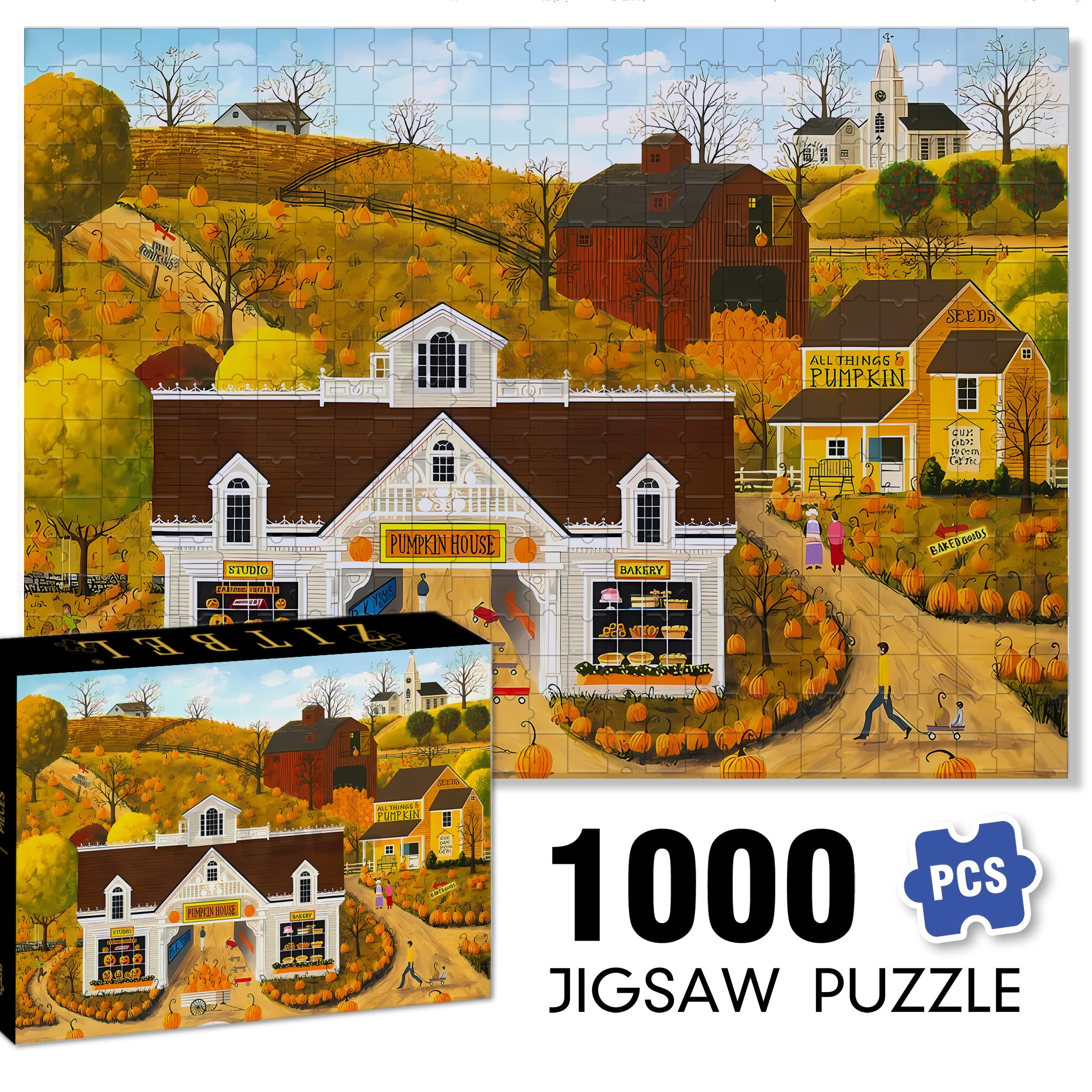 Pumpkin House 2 500pcs/1000pcs Jigsaw Puzzle, Scratch-Resistant, Interactive Family Game & Brain-Boosting DIY Decor, Perfect for Halloween, Christmas & New Year Gifts, Family Puzzle Game