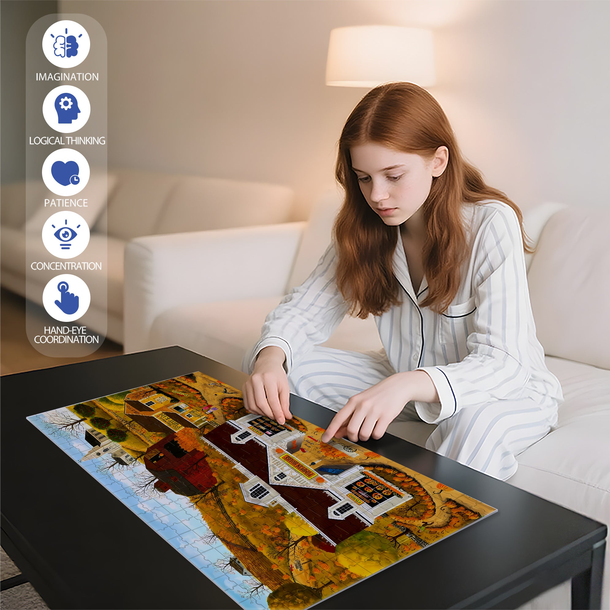 Pumpkin House 2 500pcs/1000pcs Jigsaw Puzzle, Scratch-Resistant, Interactive Family Game & Brain-Boosting DIY Decor, Perfect for Halloween, Christmas & New Year Gifts, Family Puzzle Game