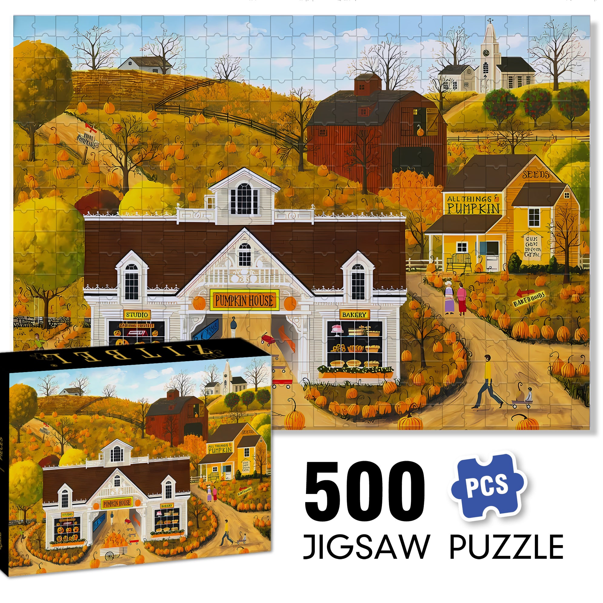Pumpkin House 2 500pcs/1000pcs Jigsaw Puzzle, Scratch-Resistant, Interactive Family Game & Brain-Boosting DIY Decor, Perfect for Halloween, Christmas & New Year Gifts, Family Puzzle Game