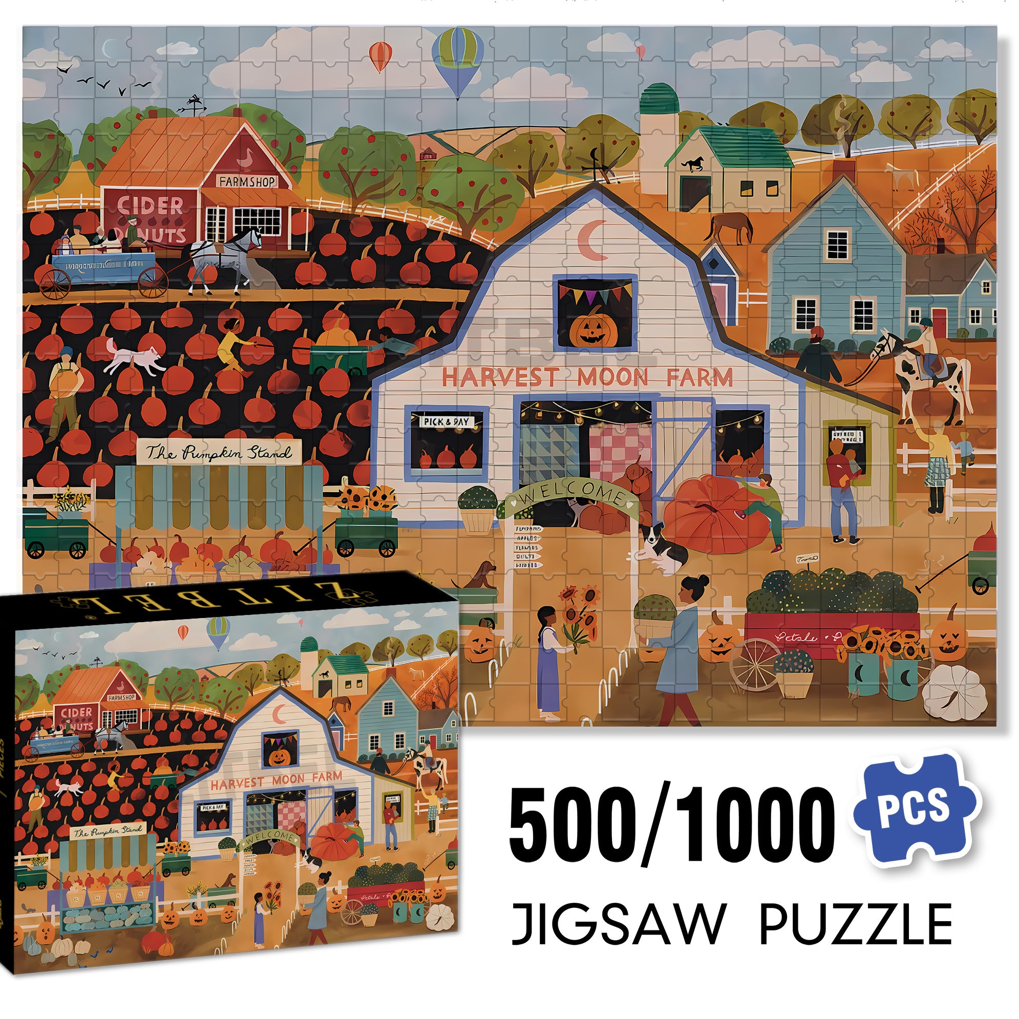 Pumpkin Picking 500pcs/1000pcs Jigsaw Puzzle, Scratch-Resistant, Interactive Family Game & Brain-Boosting DIY Decor, Perfect for Halloween, Christmas & New Year Gifts, Family Puzzle Game