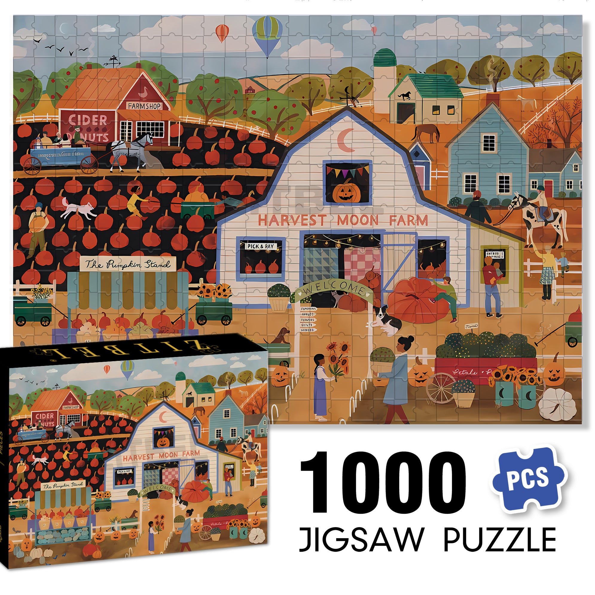 Pumpkin Picking 500pcs/1000pcs Jigsaw Puzzle, Scratch-Resistant, Interactive Family Game & Brain-Boosting DIY Decor, Perfect for Halloween, Christmas & New Year Gifts, Family Puzzle Game