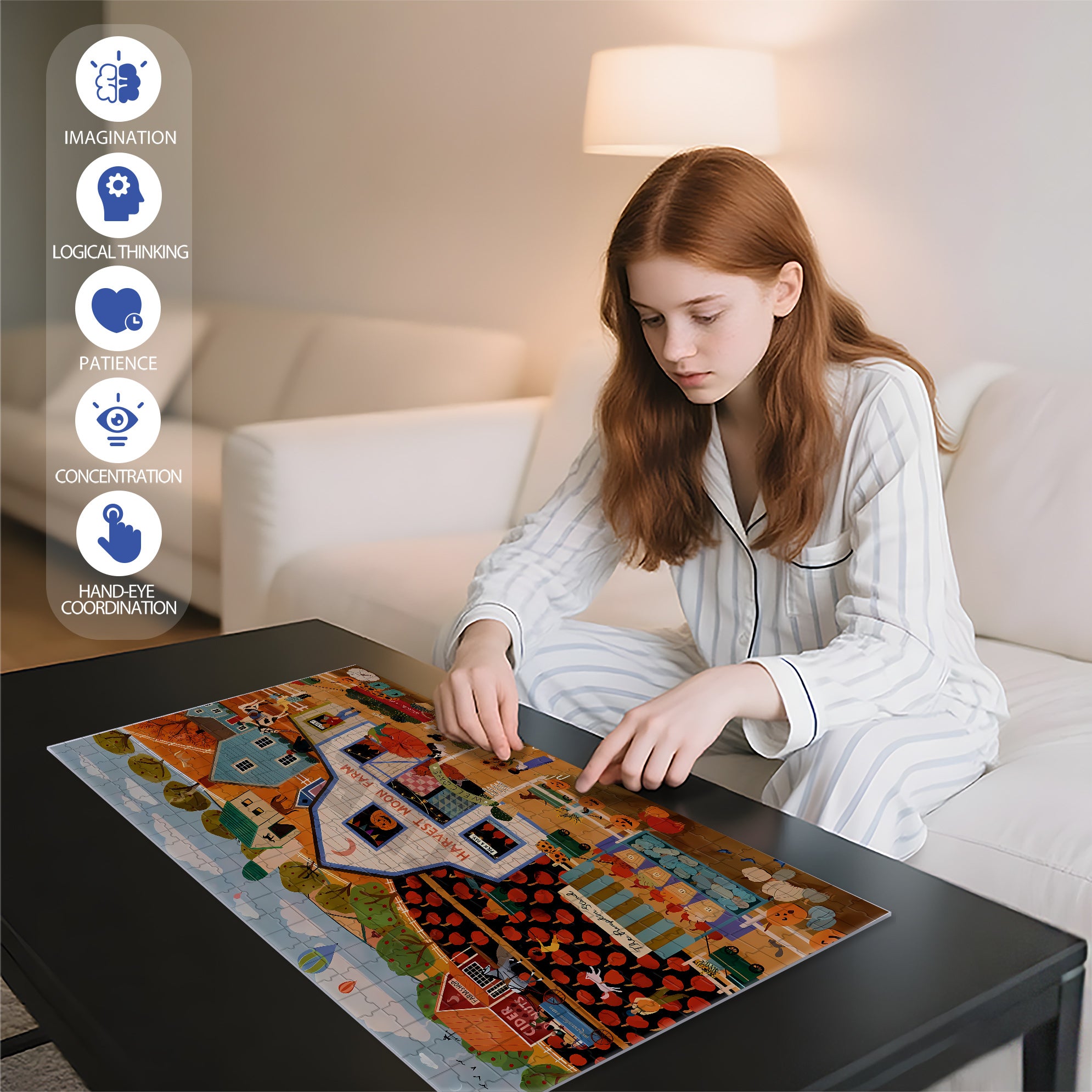 Pumpkin Picking 500pcs/1000pcs Jigsaw Puzzle, Scratch-Resistant, Interactive Family Game & Brain-Boosting DIY Decor, Perfect for Halloween, Christmas & New Year Gifts, Family Puzzle Game