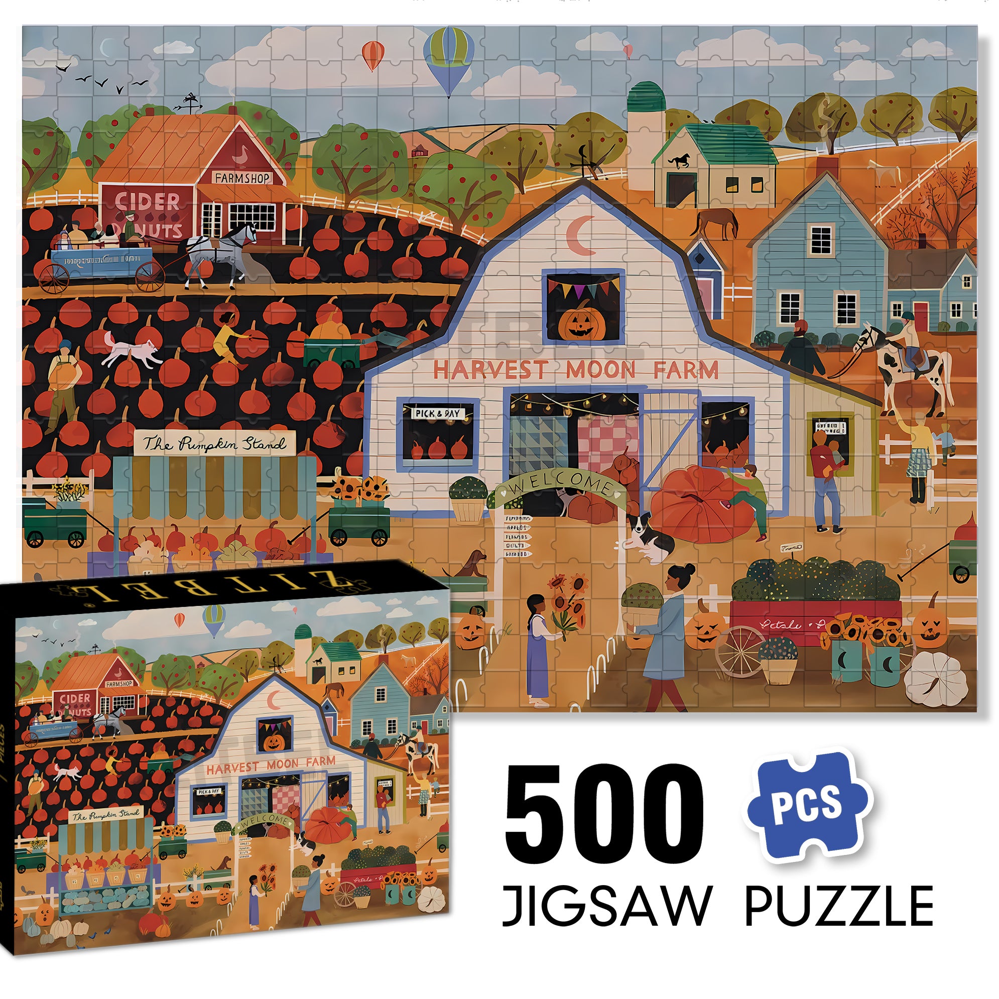 Pumpkin Picking 500pcs/1000pcs Jigsaw Puzzle, Scratch-Resistant, Interactive Family Game & Brain-Boosting DIY Decor, Perfect for Halloween, Christmas & New Year Gifts, Family Puzzle Game
