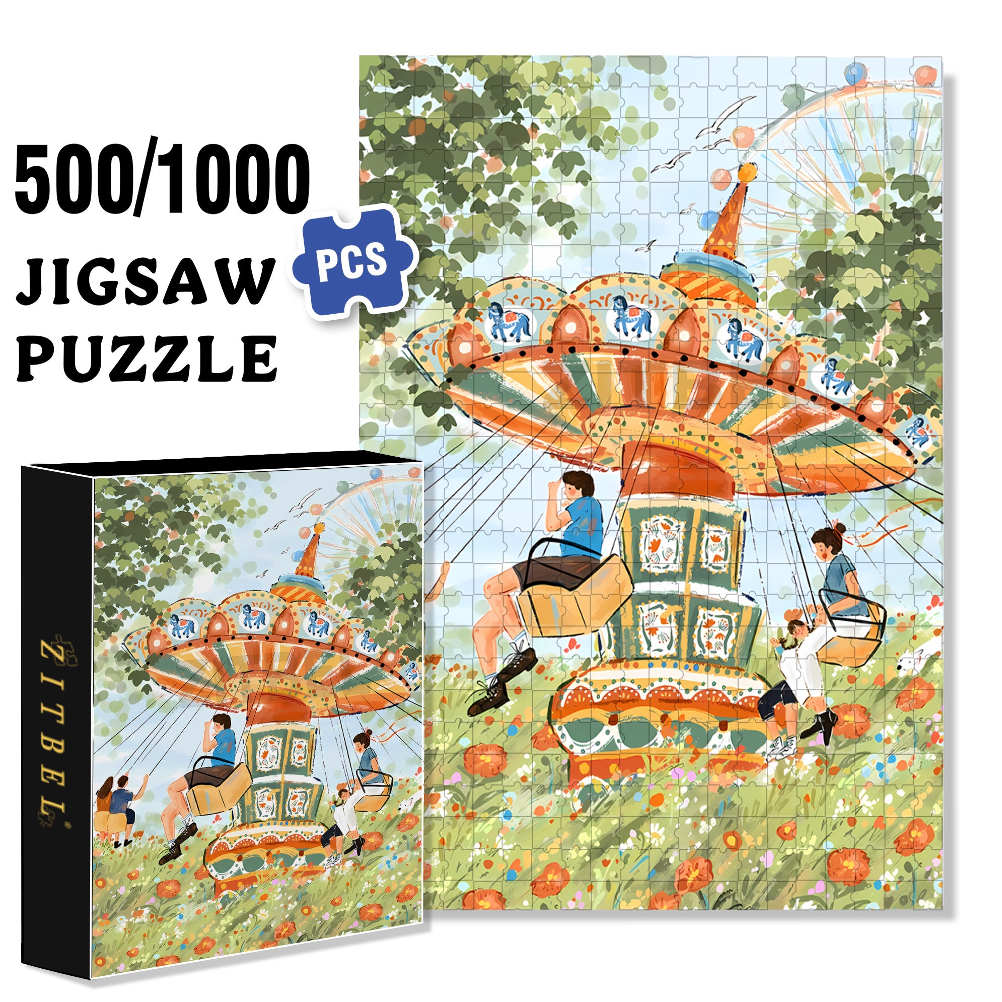 Rotating Swing 500pcs/1000pcs Jigsaw Puzzle, Scratch-Resistant, Interactive Family Game & Brain-Boosting DIY Decor, Perfect for Halloween, Christmas & New Year Gifts, Family Puzzle Game