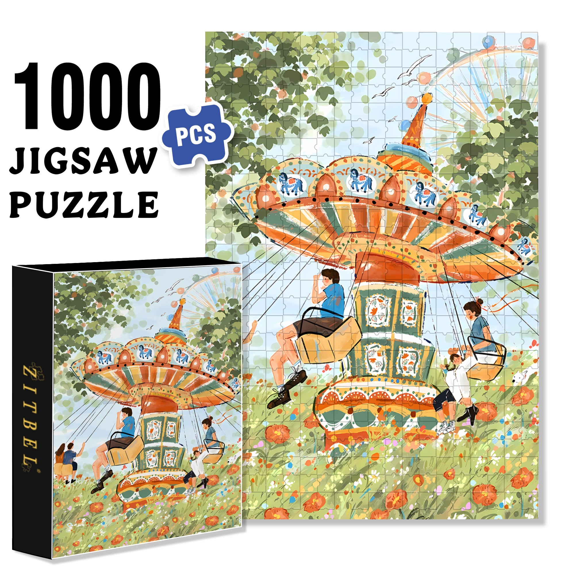 Rotating Swing 500pcs/1000pcs Jigsaw Puzzle, Scratch-Resistant, Interactive Family Game & Brain-Boosting DIY Decor, Perfect for Halloween, Christmas & New Year Gifts, Family Puzzle Game