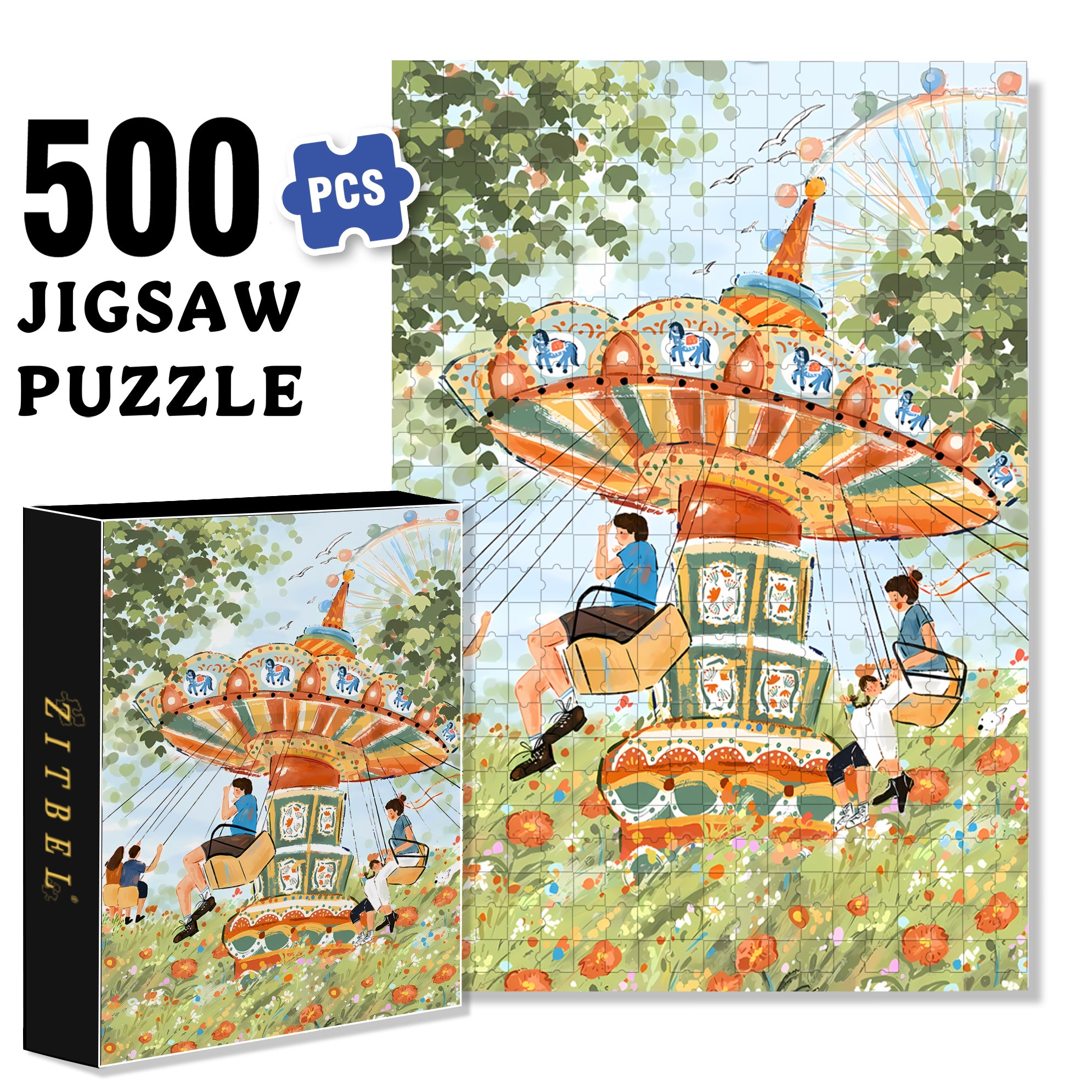 Rotating Swing 500pcs/1000pcs Jigsaw Puzzle, Scratch-Resistant, Interactive Family Game & Brain-Boosting DIY Decor, Perfect for Halloween, Christmas & New Year Gifts, Family Puzzle Game