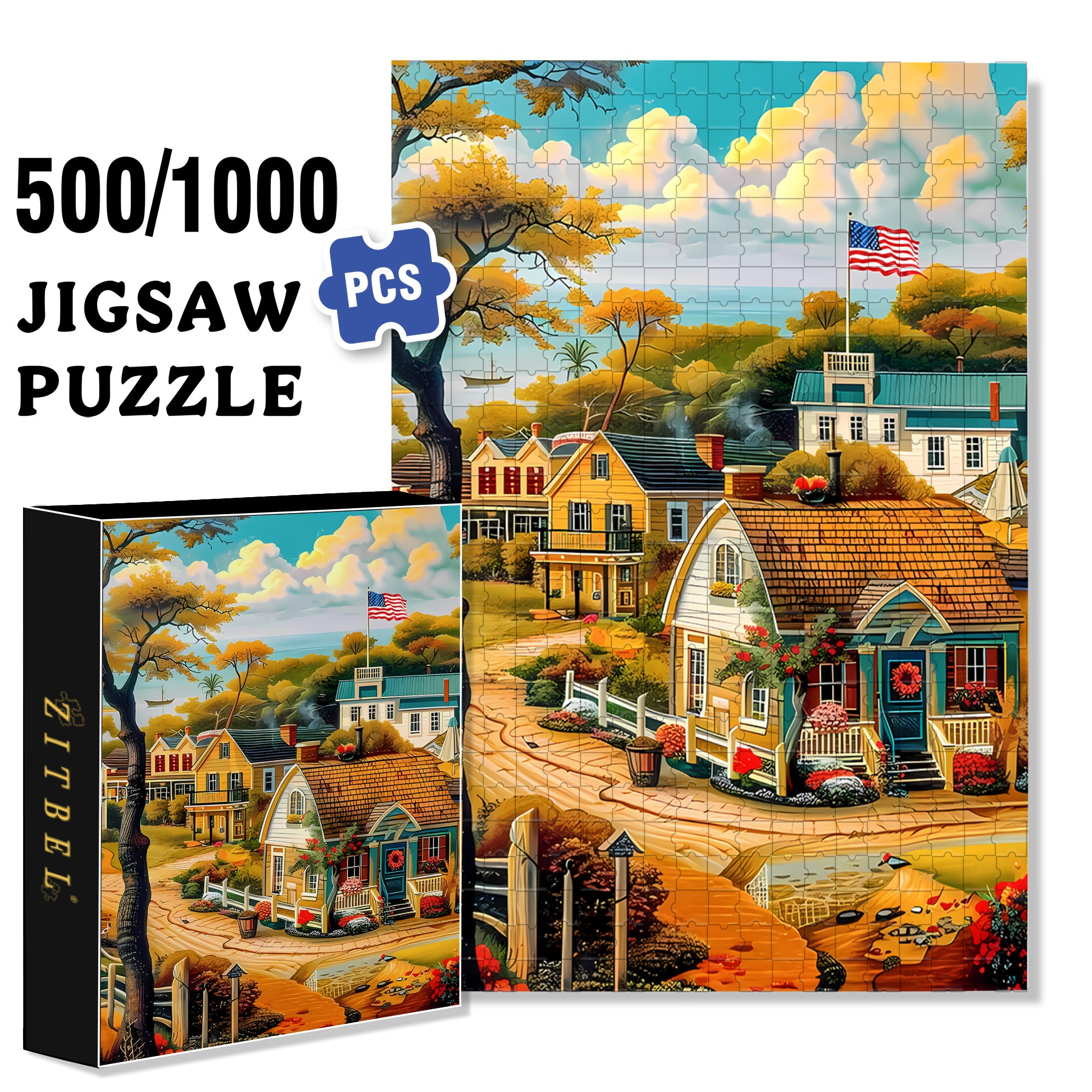 Rural America 500pcs/1000pcs Jigsaw Puzzle, Scratch-Resistant, Interactive Family Game & Brain-Boosting DIY Decor, Perfect for Halloween, Christmas & New Year Gifts, Family Puzzle Game