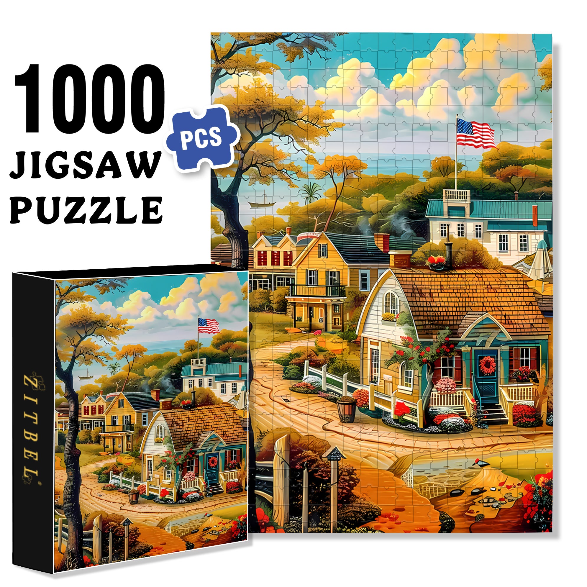 Rural America 500pcs/1000pcs Jigsaw Puzzle, Scratch-Resistant, Interactive Family Game & Brain-Boosting DIY Decor, Perfect for Halloween, Christmas & New Year Gifts, Family Puzzle Game
