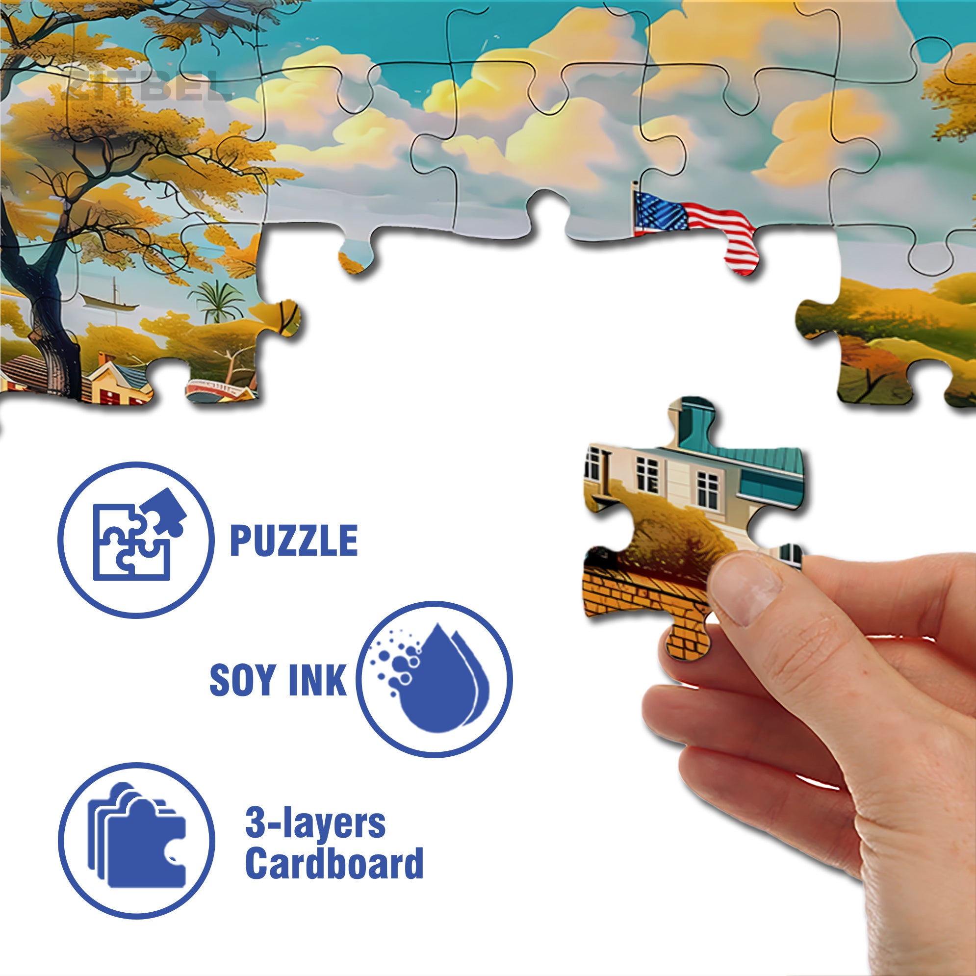Rural America 500pcs/1000pcs Jigsaw Puzzle, Scratch-Resistant, Interactive Family Game & Brain-Boosting DIY Decor, Perfect for Halloween, Christmas & New Year Gifts, Family Puzzle Game