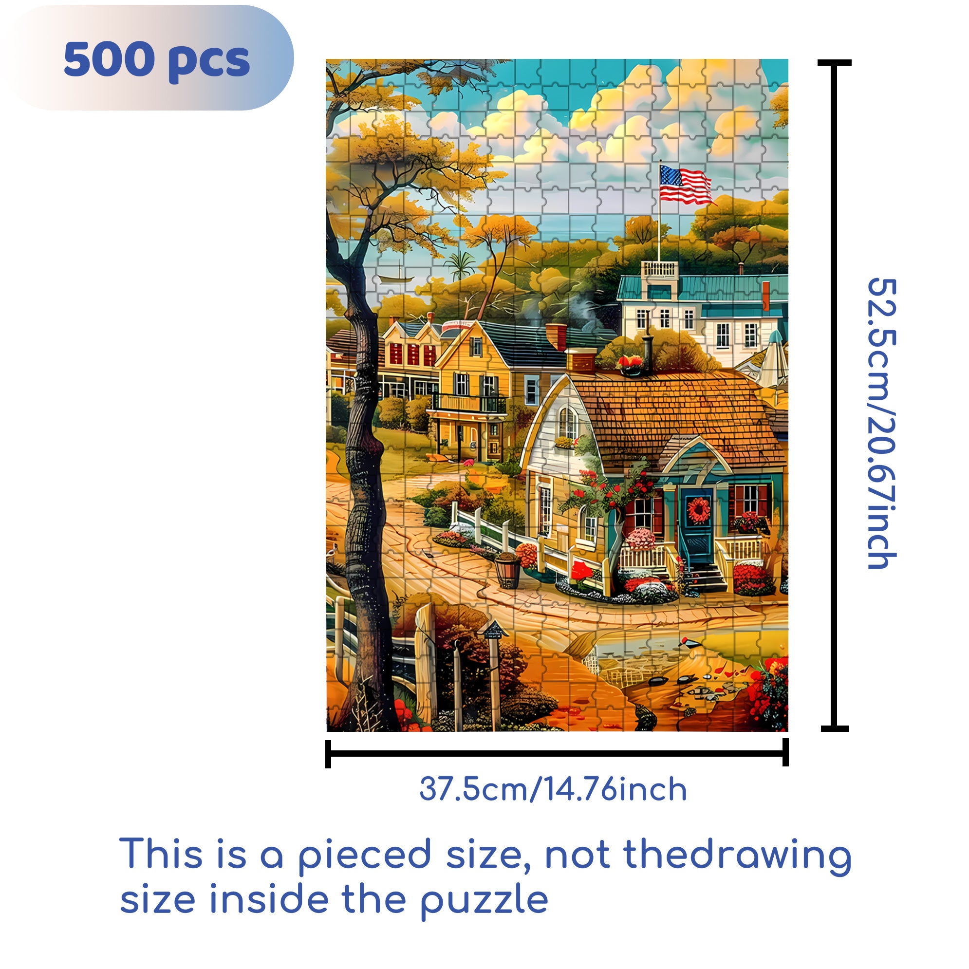 Rural America 500pcs/1000pcs Jigsaw Puzzle, Scratch-Resistant, Interactive Family Game & Brain-Boosting DIY Decor, Perfect for Halloween, Christmas & New Year Gifts, Family Puzzle Game