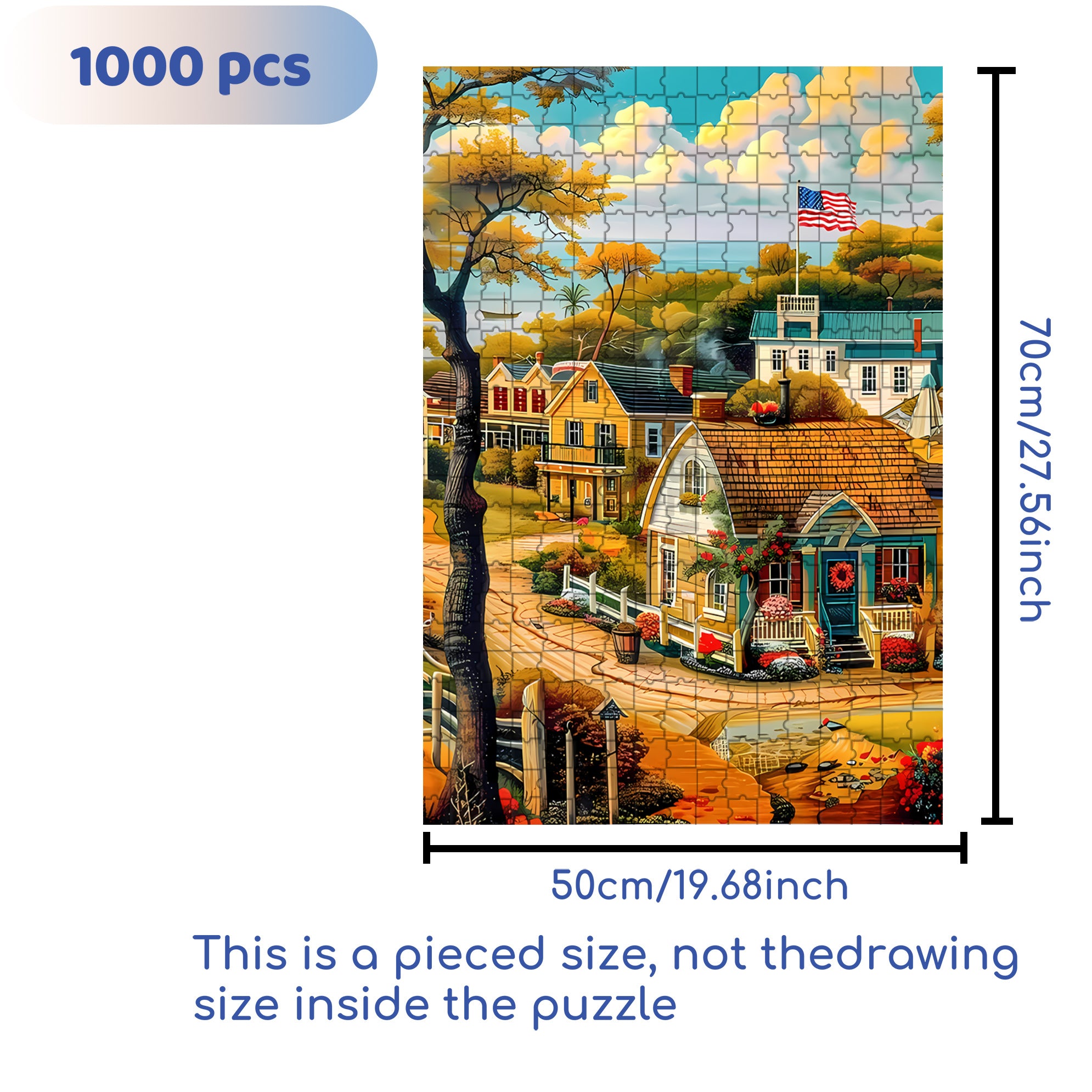Rural America 500pcs/1000pcs Jigsaw Puzzle, Scratch-Resistant, Interactive Family Game & Brain-Boosting DIY Decor, Perfect for Halloween, Christmas & New Year Gifts, Family Puzzle Game