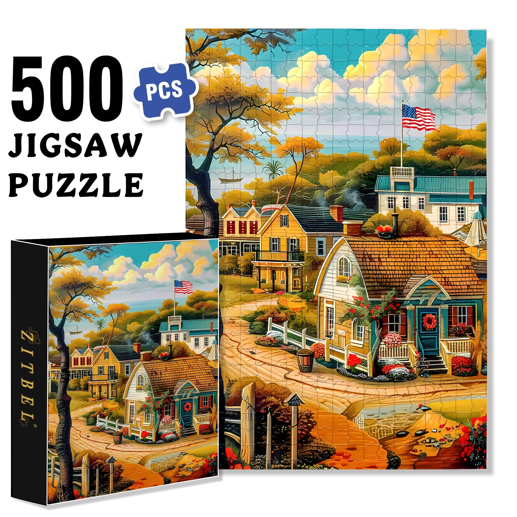 Rural America 500pcs/1000pcs Jigsaw Puzzle, Scratch-Resistant, Interactive Family Game & Brain-Boosting DIY Decor, Perfect for Halloween, Christmas & New Year Gifts, Family Puzzle Game