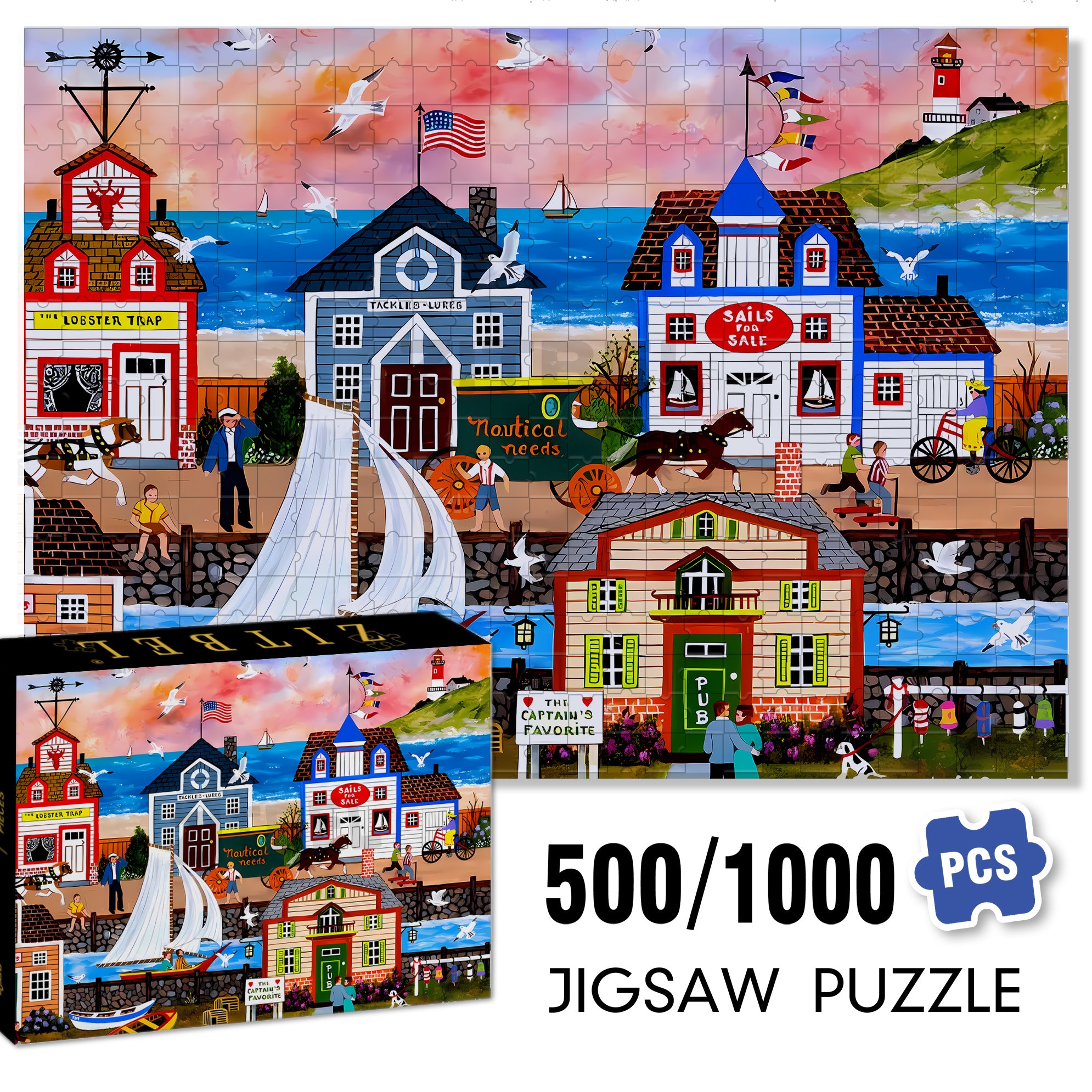 Sails For Sale 500pcs/1000pcs Jigsaw Puzzle, Scratch-Resistant, Interactive Family Game & Brain-Boosting DIY Decor, Perfect for Halloween, Christmas & New Year Gifts, Family Puzzle Game