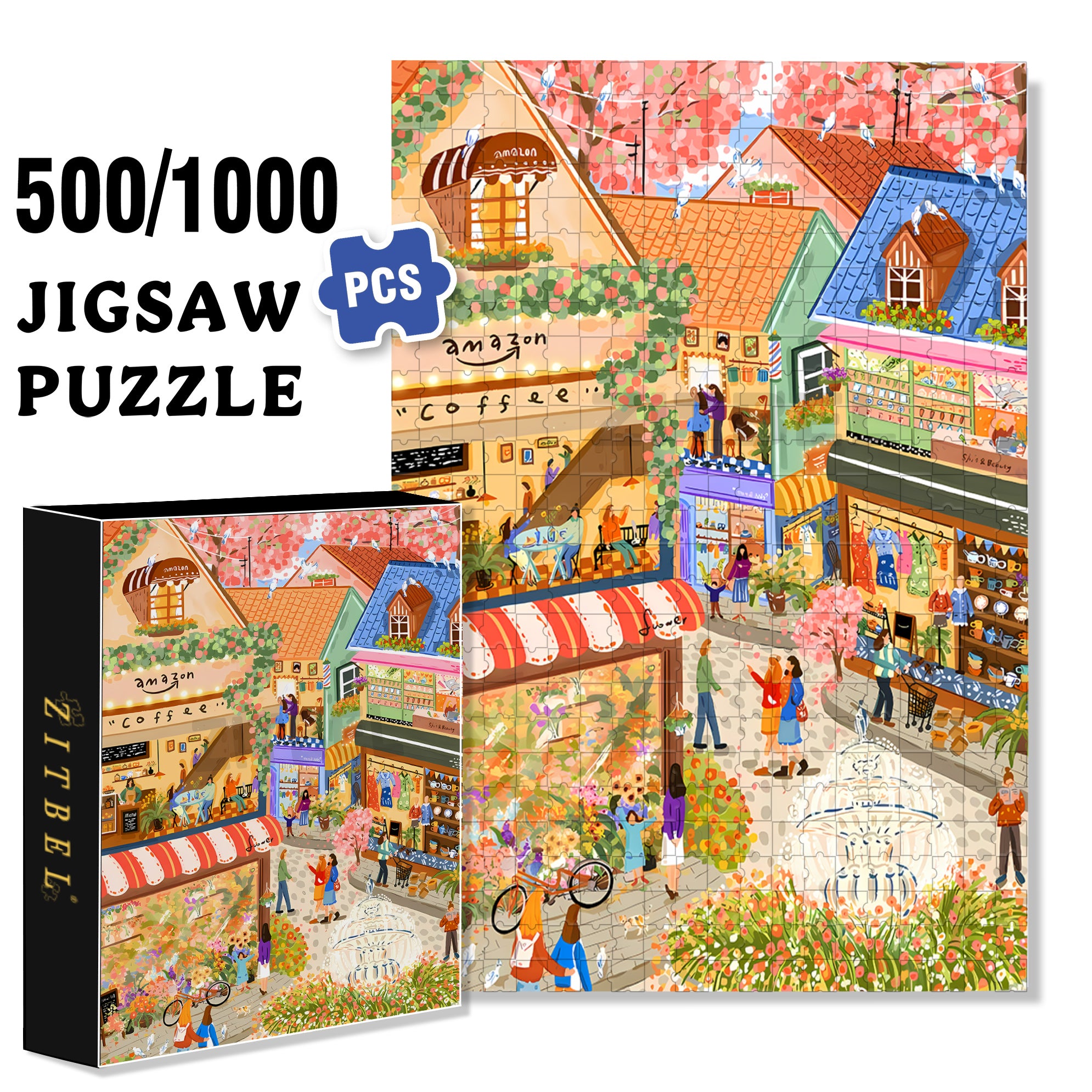 Shopping Day 500pcs/1000pcs Jigsaw Puzzle, Scratch-Resistant, Interactive Family Game & Brain-Boosting DIY Decor, Perfect for Halloween, Christmas & New Year Gifts, Family Puzzle Game