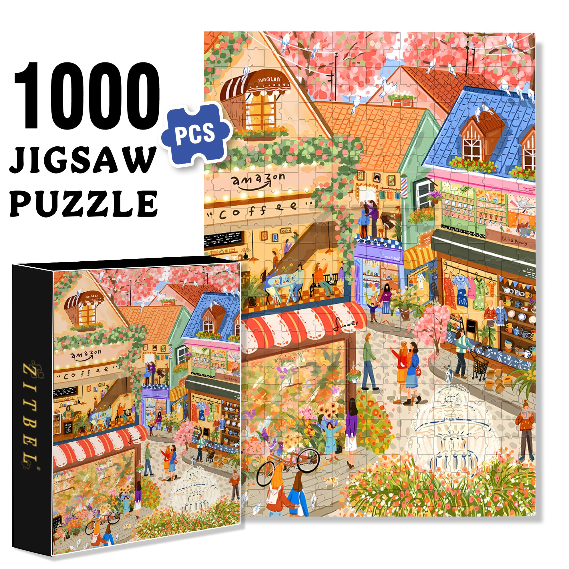 Shopping Day 500pcs/1000pcs Jigsaw Puzzle, Scratch-Resistant, Interactive Family Game & Brain-Boosting DIY Decor, Perfect for Halloween, Christmas & New Year Gifts, Family Puzzle Game