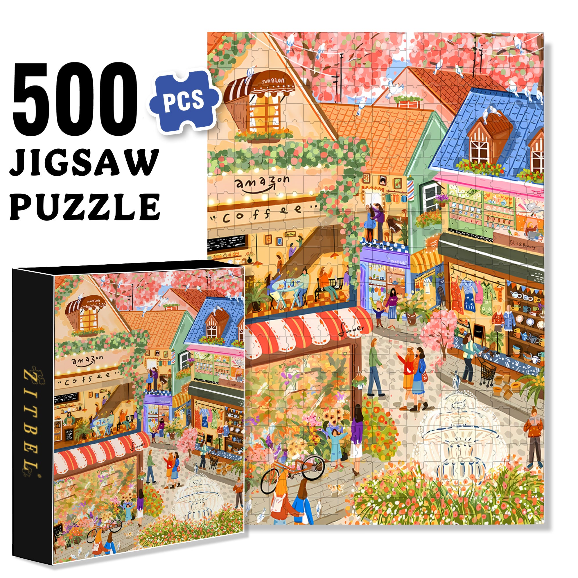 Shopping Day 500pcs/1000pcs Jigsaw Puzzle, Scratch-Resistant, Interactive Family Game & Brain-Boosting DIY Decor, Perfect for Halloween, Christmas & New Year Gifts, Family Puzzle Game
