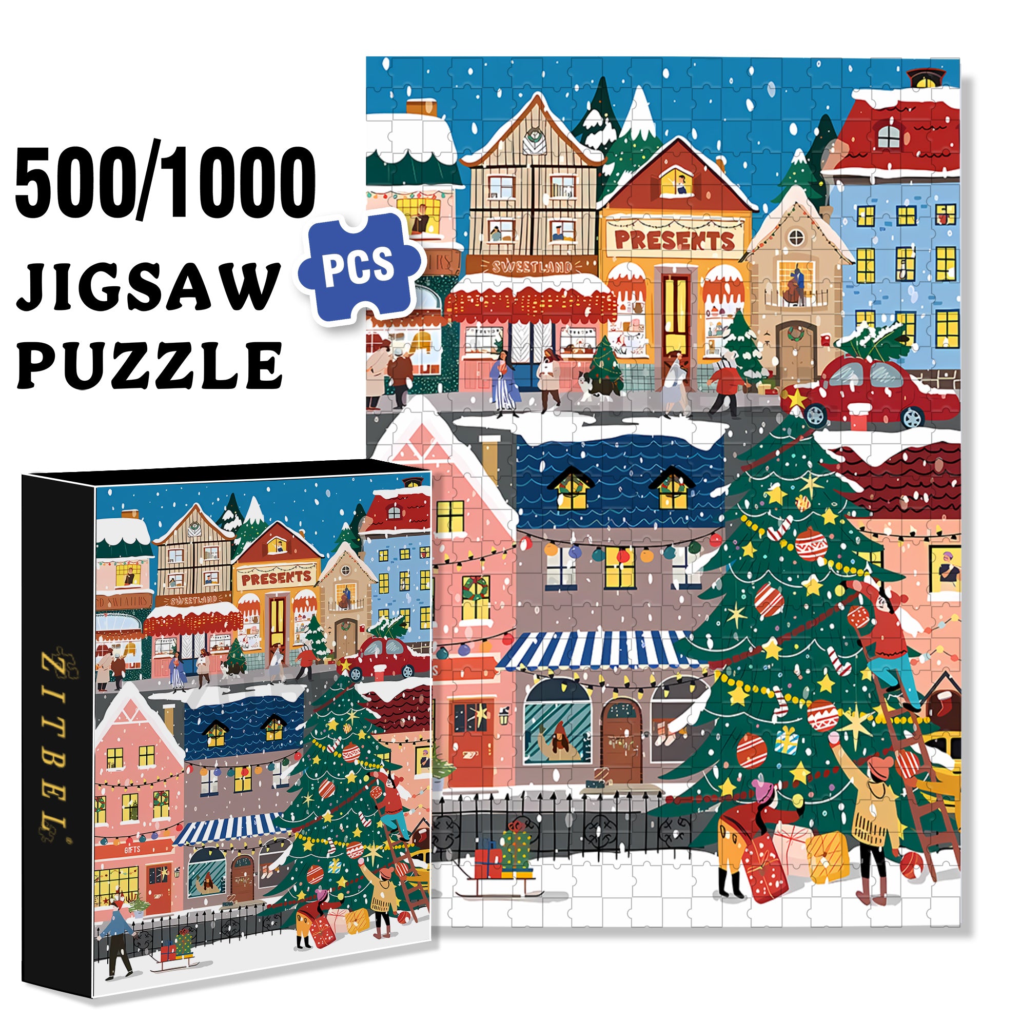 Snow Street 500pcs/1000pcs Jigsaw Puzzle, Scratch-Resistant, Interactive Family Game & Brain-Boosting DIY Decor, Perfect for Halloween, Christmas & New Year Gifts, Family Puzzle Game