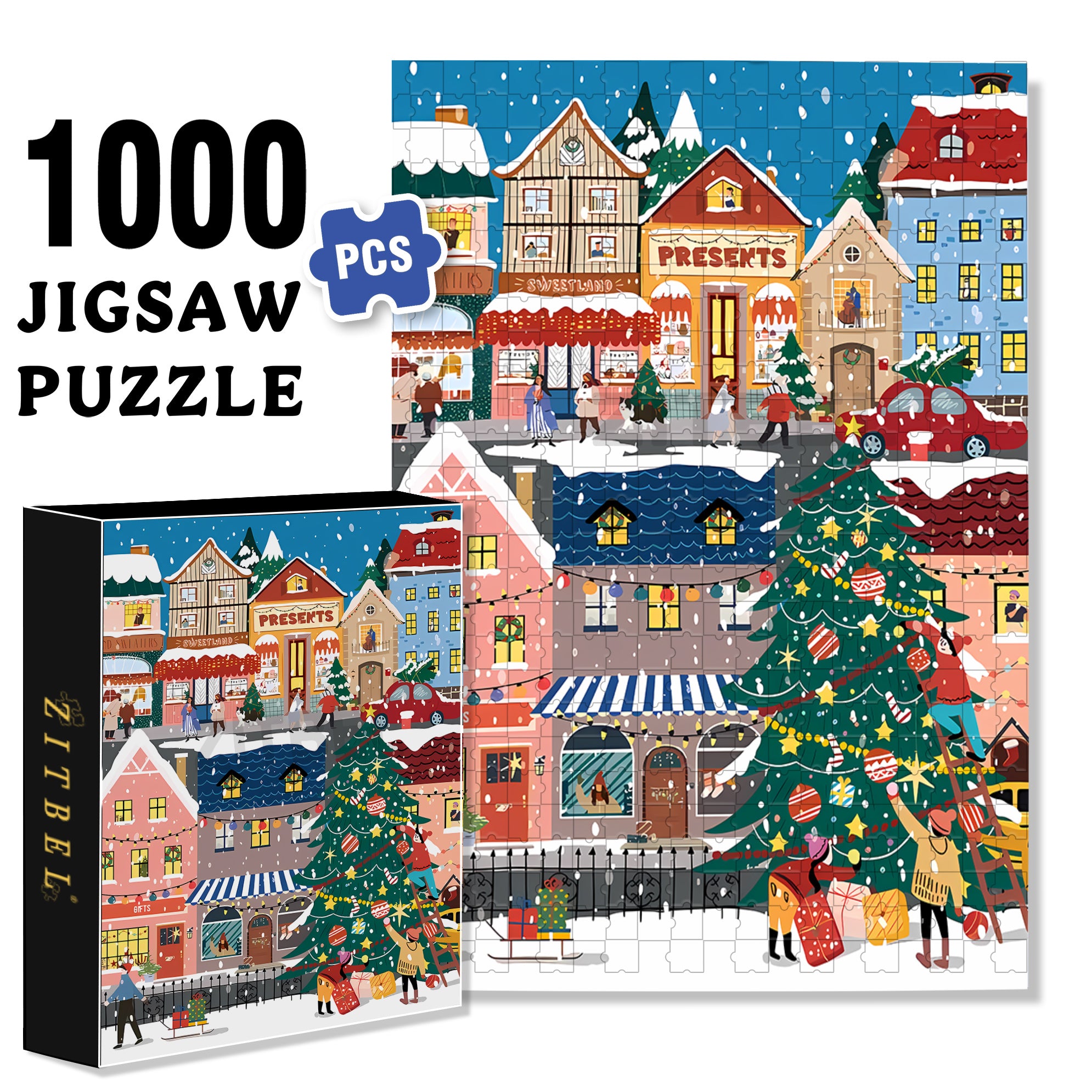 Snow Street 500pcs/1000pcs Jigsaw Puzzle, Scratch-Resistant, Interactive Family Game & Brain-Boosting DIY Decor, Perfect for Halloween, Christmas & New Year Gifts, Family Puzzle Game