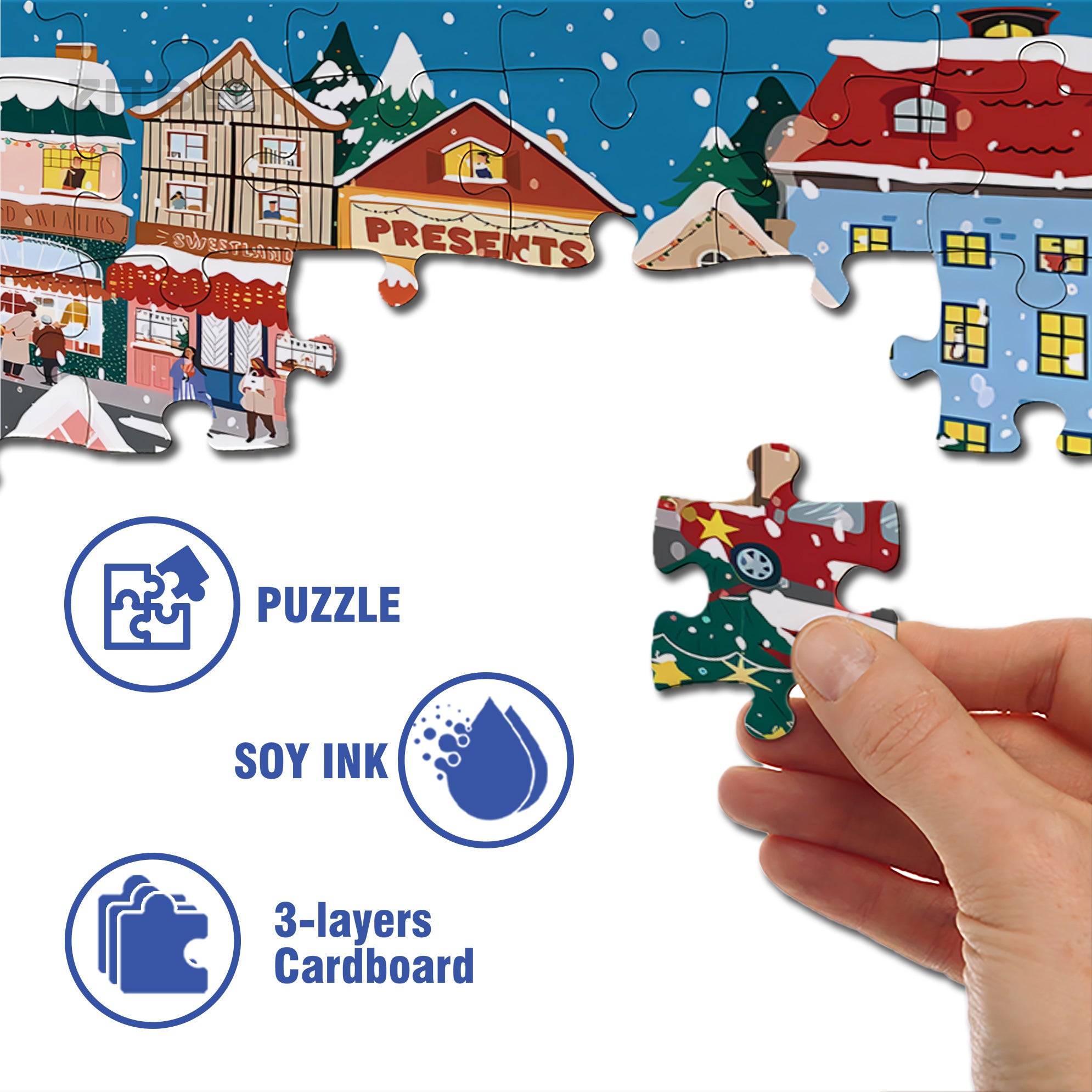 Snow Street 500pcs/1000pcs Jigsaw Puzzle, Scratch-Resistant, Interactive Family Game & Brain-Boosting DIY Decor, Perfect for Halloween, Christmas & New Year Gifts, Family Puzzle Game