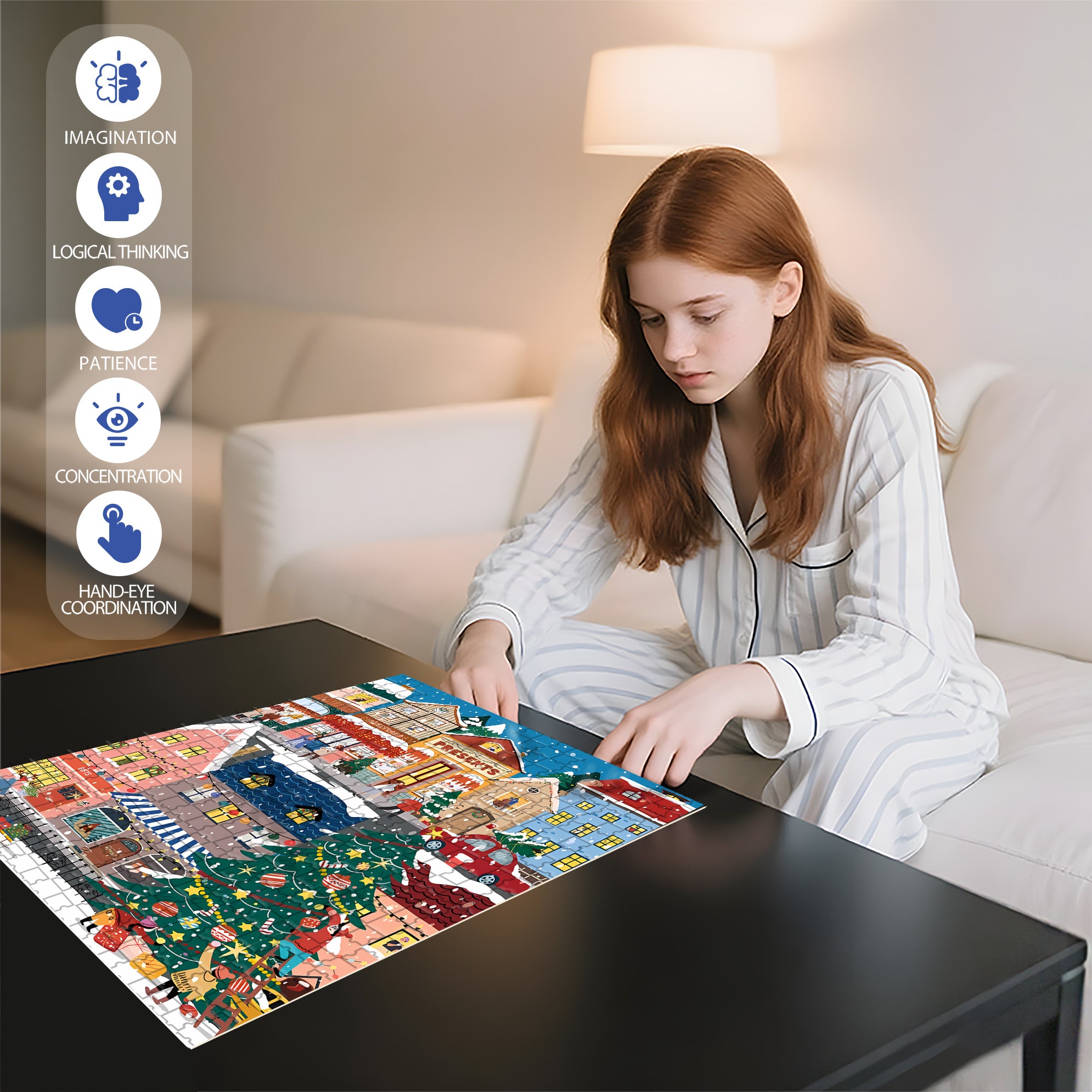 Snow Street 500pcs/1000pcs Jigsaw Puzzle, Scratch-Resistant, Interactive Family Game & Brain-Boosting DIY Decor, Perfect for Halloween, Christmas & New Year Gifts, Family Puzzle Game