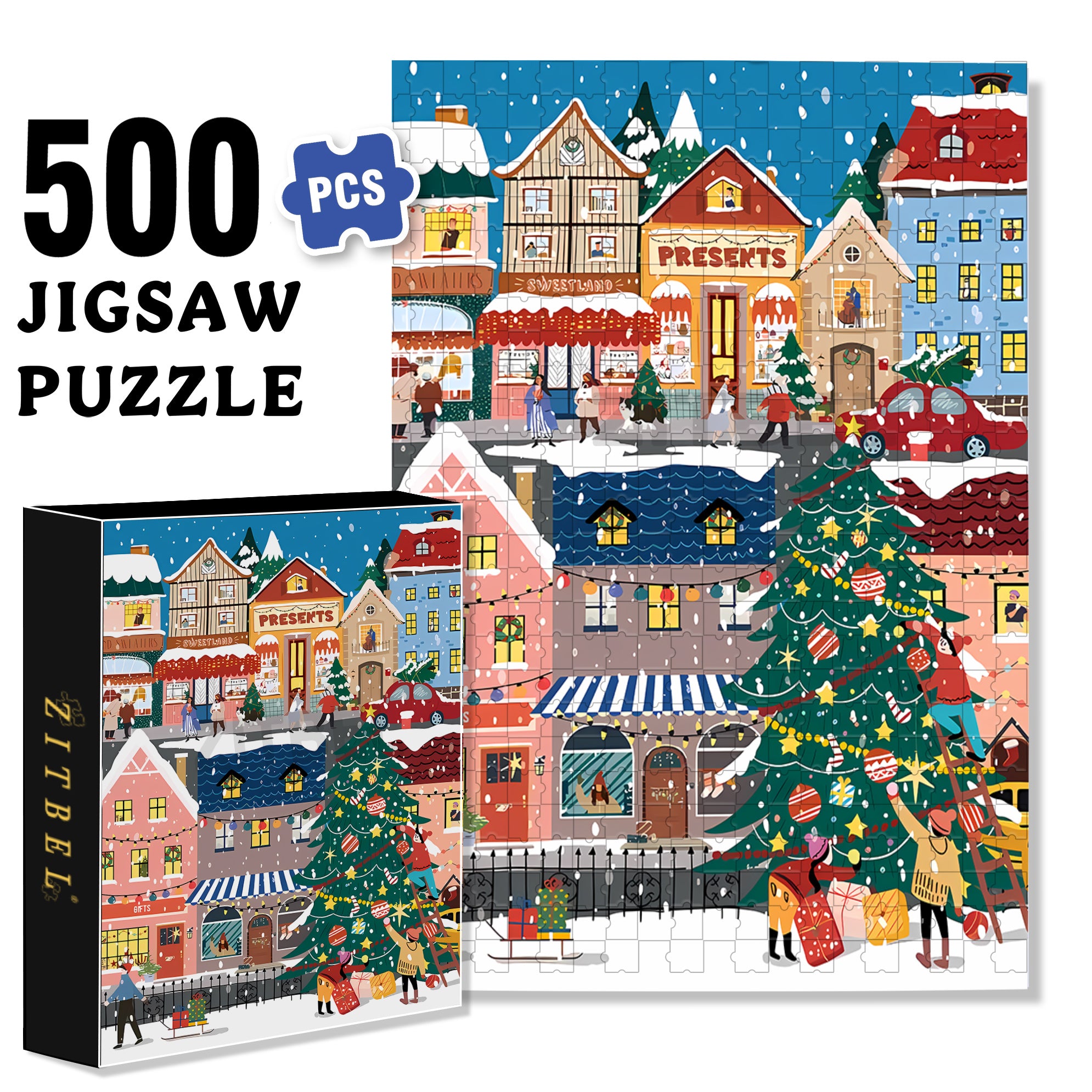 Snow Street 500pcs/1000pcs Jigsaw Puzzle, Scratch-Resistant, Interactive Family Game & Brain-Boosting DIY Decor, Perfect for Halloween, Christmas & New Year Gifts, Family Puzzle Game