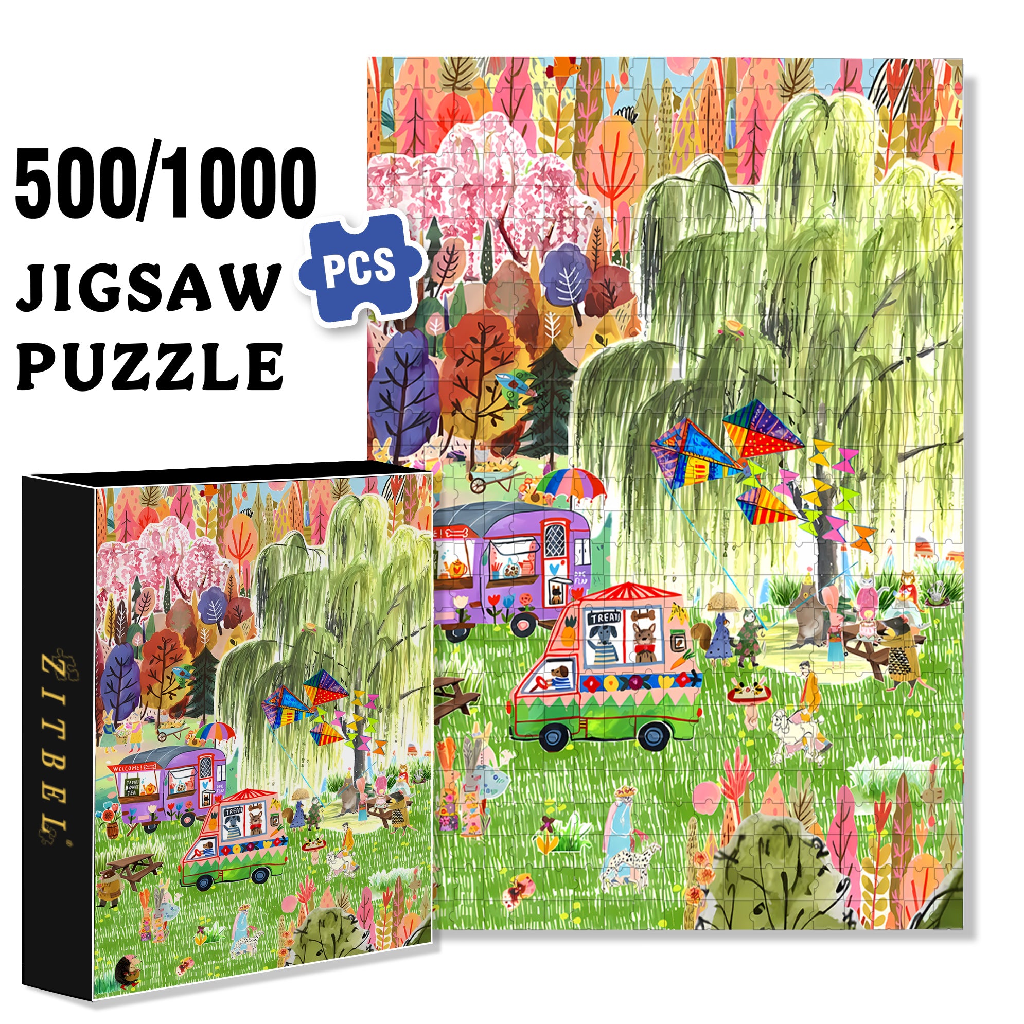 Spring Breeze Blows The Willows 500pcs/1000pcs Jigsaw Puzzle, Scratch-Resistant, Interactive Family Game & Brain-Boosting DIY Decor, Perfect for Halloween, Christmas & New Year Gifts, Family Puzzle Game