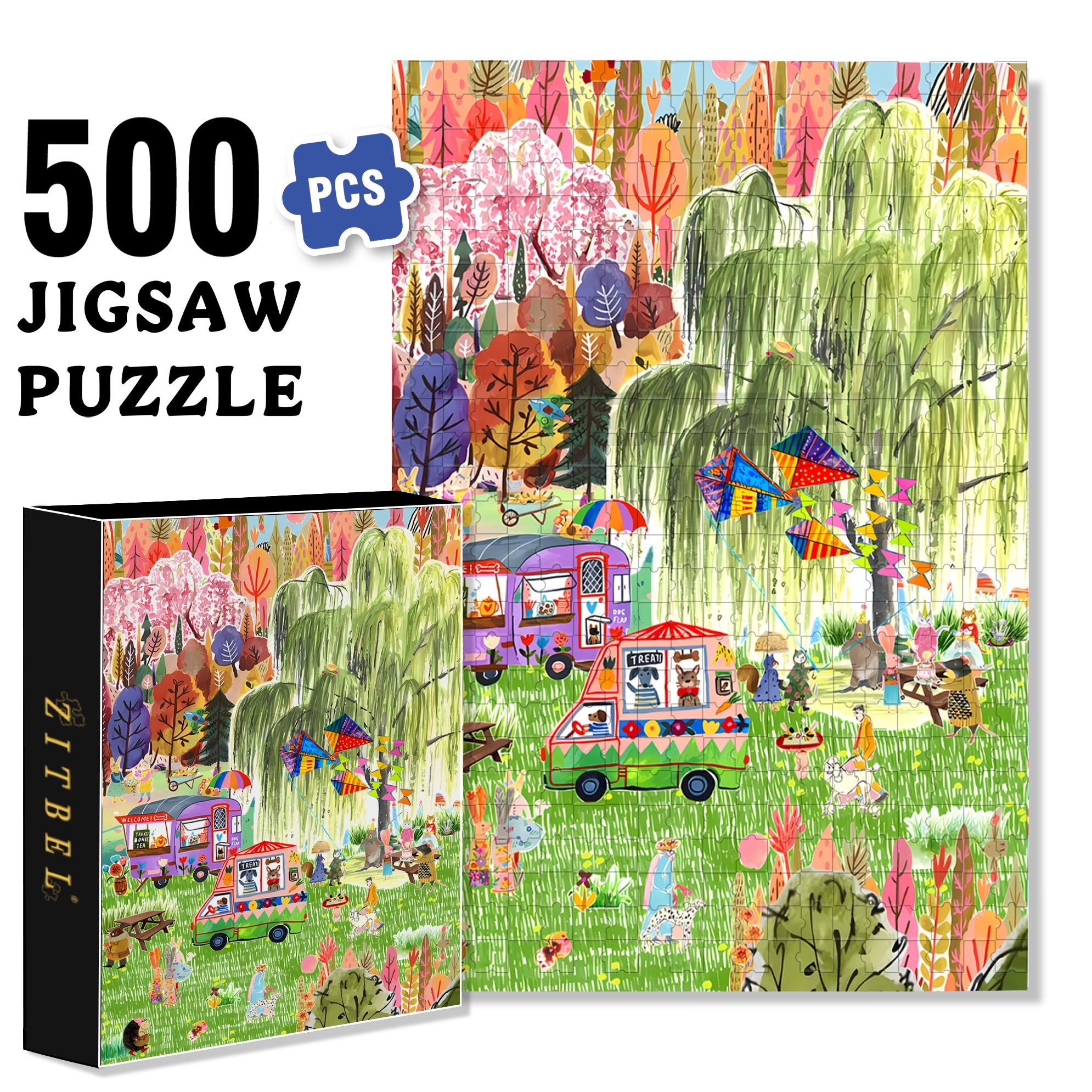 Spring Breeze Blows The Willows 500pcs/1000pcs Jigsaw Puzzle, Scratch-Resistant, Interactive Family Game & Brain-Boosting DIY Decor, Perfect for Halloween, Christmas & New Year Gifts, Family Puzzle Game
