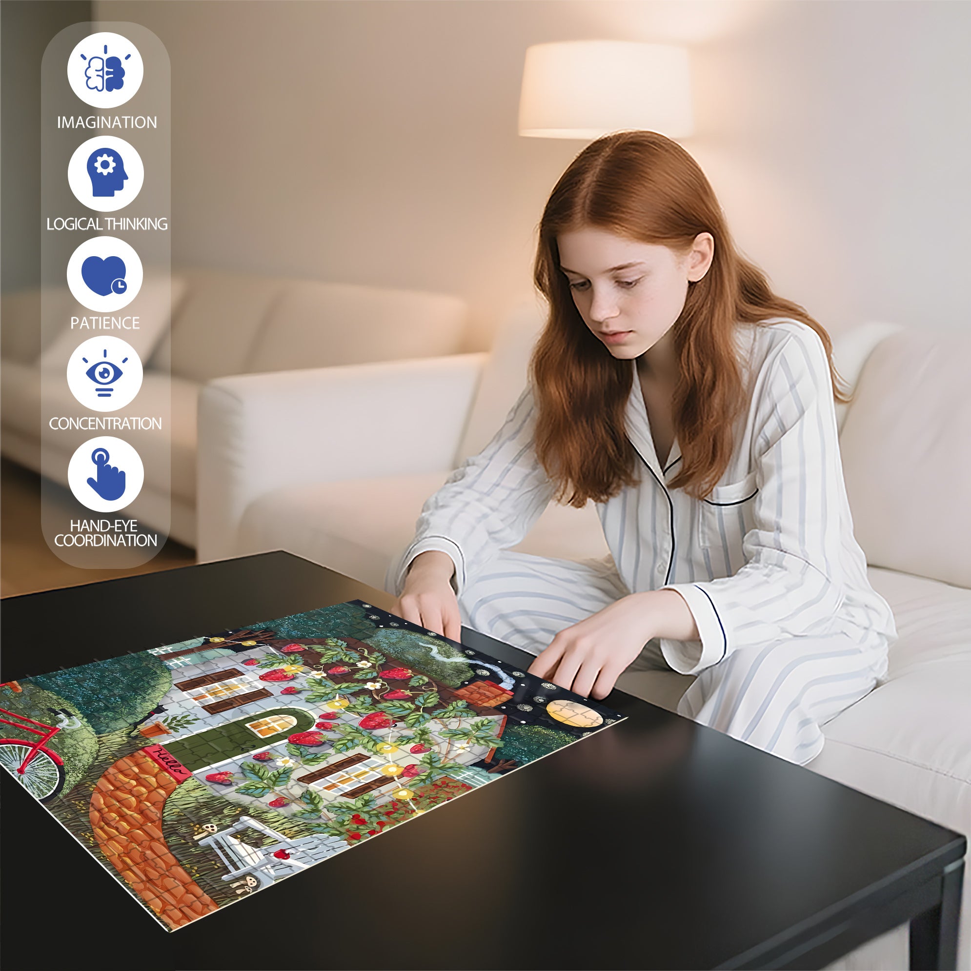Strawberry Cottage 500pcs/1000pcs Jigsaw Puzzle, Scratch-Resistant, Interactive Family Game & Brain-Boosting DIY Decor, Perfect for Halloween, Christmas & New Year Gifts, Family Puzzle Game