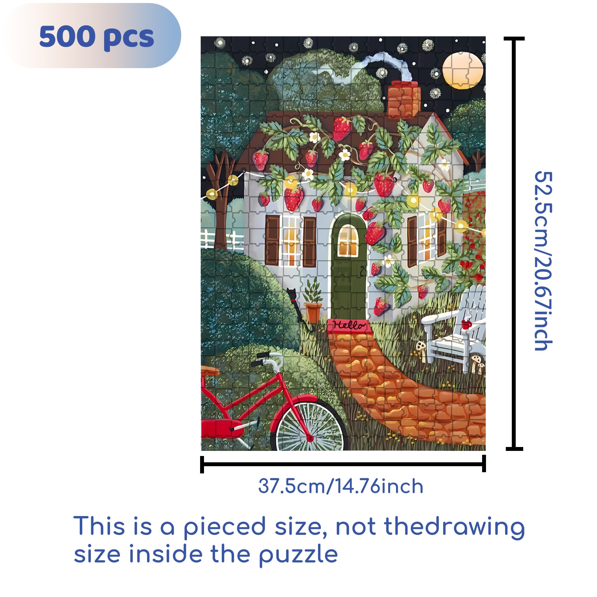Strawberry Cottage 500pcs/1000pcs Jigsaw Puzzle, Scratch-Resistant, Interactive Family Game & Brain-Boosting DIY Decor, Perfect for Halloween, Christmas & New Year Gifts, Family Puzzle Game
