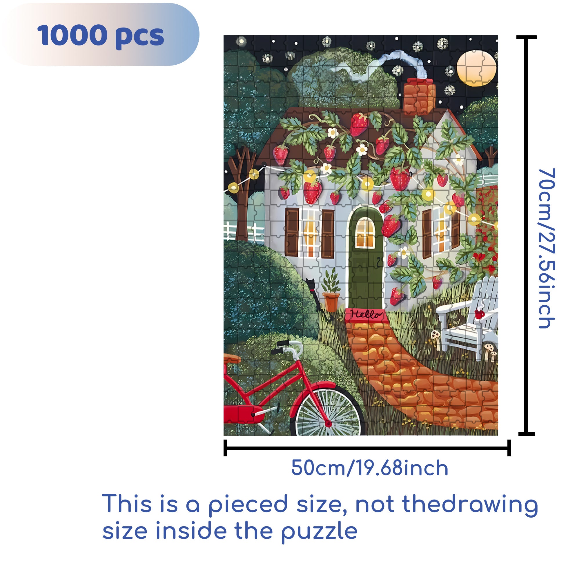 Strawberry Cottage 500pcs/1000pcs Jigsaw Puzzle, Scratch-Resistant, Interactive Family Game & Brain-Boosting DIY Decor, Perfect for Halloween, Christmas & New Year Gifts, Family Puzzle Game