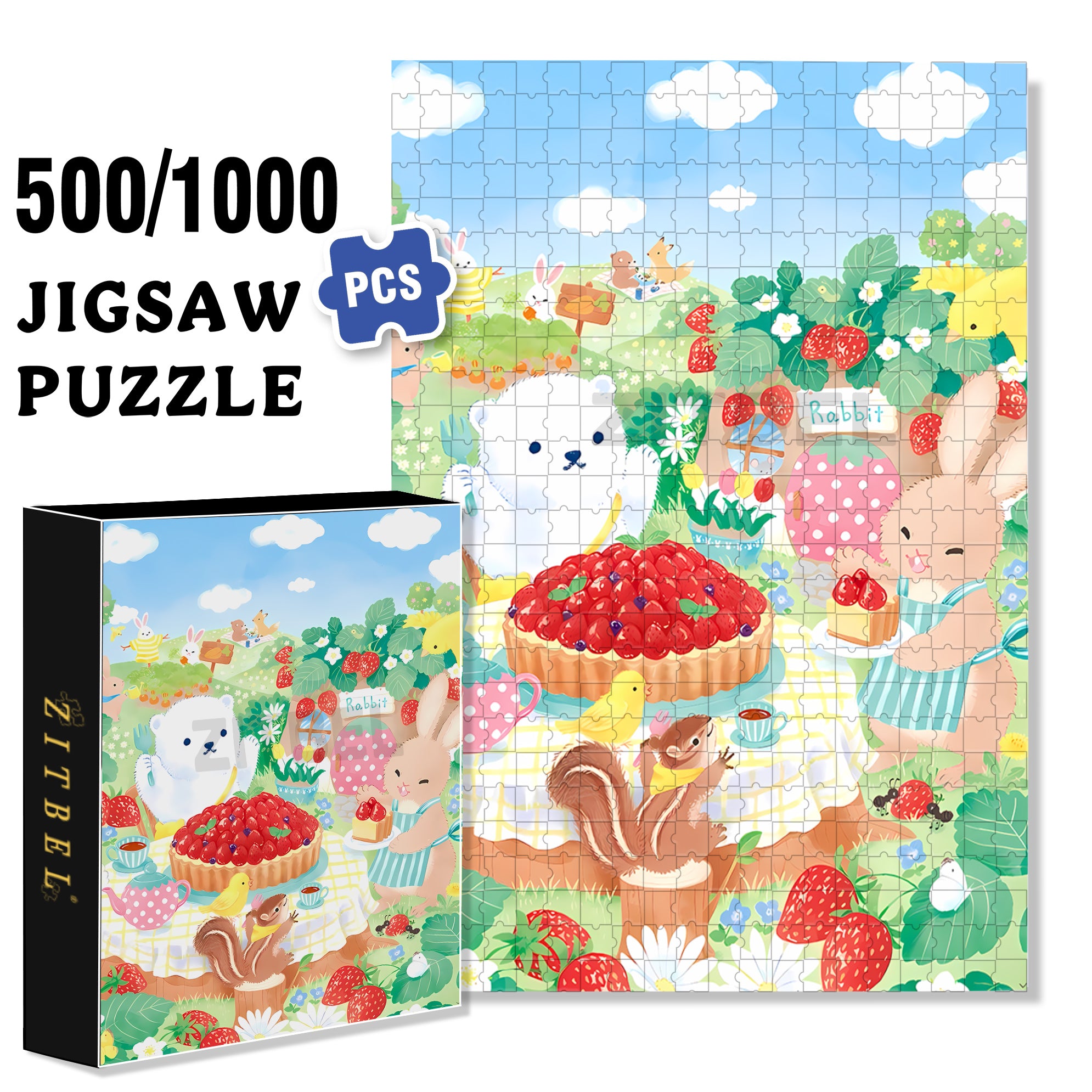 Strawberry Pie 500pcs/1000pcs Jigsaw Puzzle, Scratch-Resistant, Interactive Family Game & Brain-Boosting DIY Decor, Perfect for Halloween, Christmas & New Year Gifts, Family Puzzle Game