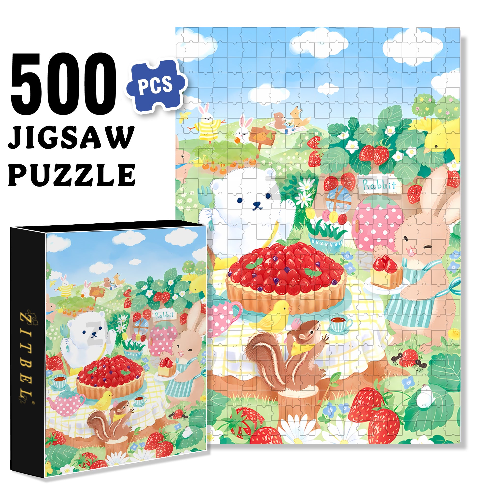 Strawberry Pie 500pcs/1000pcs Jigsaw Puzzle, Scratch-Resistant, Interactive Family Game & Brain-Boosting DIY Decor, Perfect for Halloween, Christmas & New Year Gifts, Family Puzzle Game