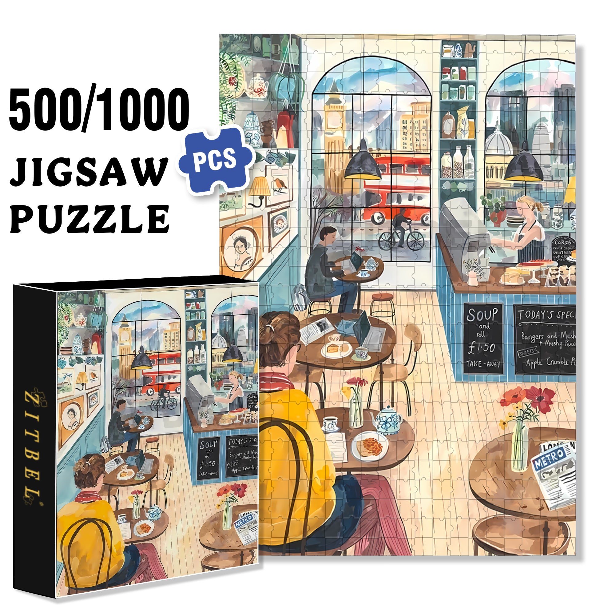 Tea Time 500pcs/1000pcs Jigsaw Puzzle, Scratch-Resistant, Interactive Family Game & Brain-Boosting DIY Decor, Perfect for Halloween, Christmas & New Year Gifts, Family Puzzle Game