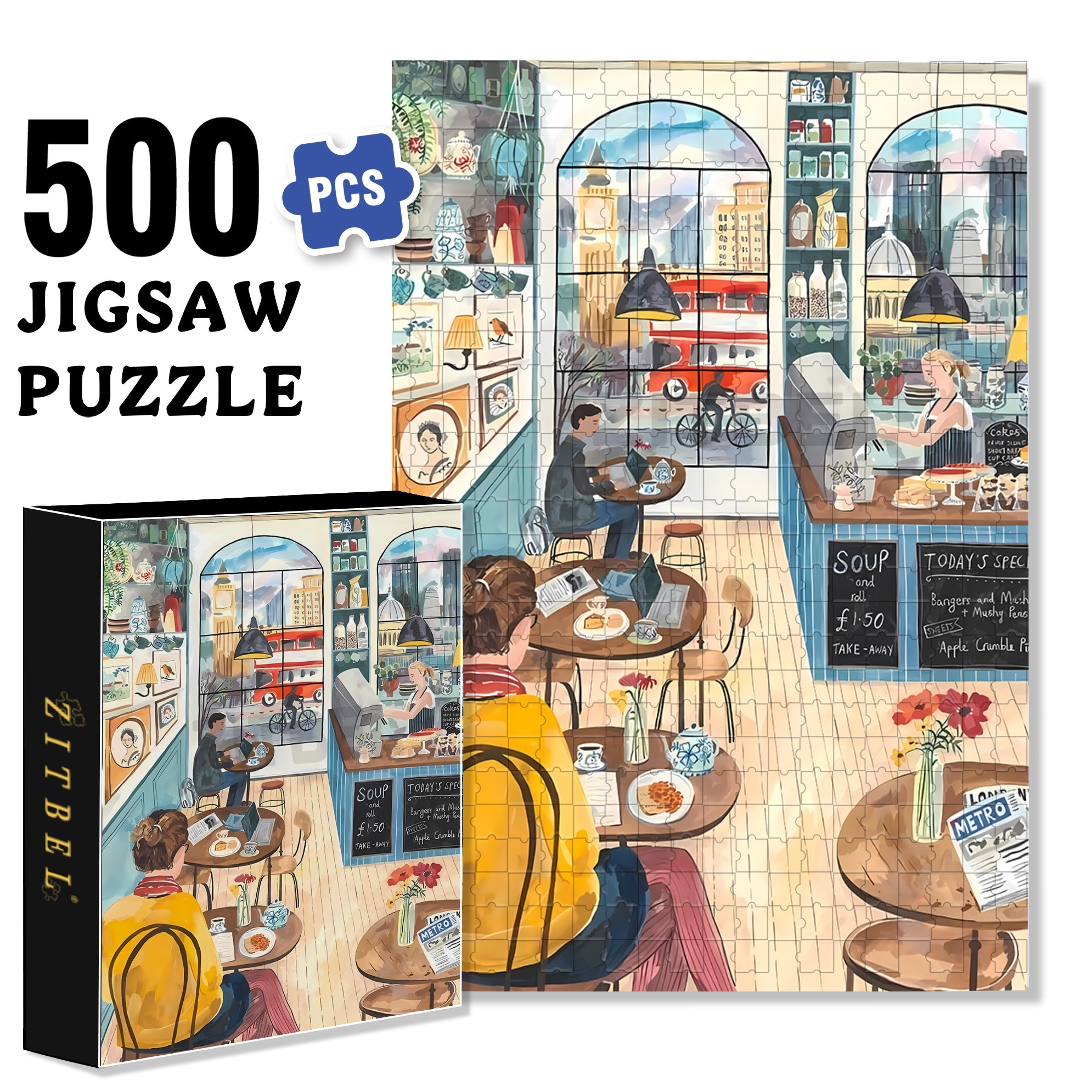 Tea Time 500pcs/1000pcs Jigsaw Puzzle, Scratch-Resistant, Interactive Family Game & Brain-Boosting DIY Decor, Perfect for Halloween, Christmas & New Year Gifts, Family Puzzle Game