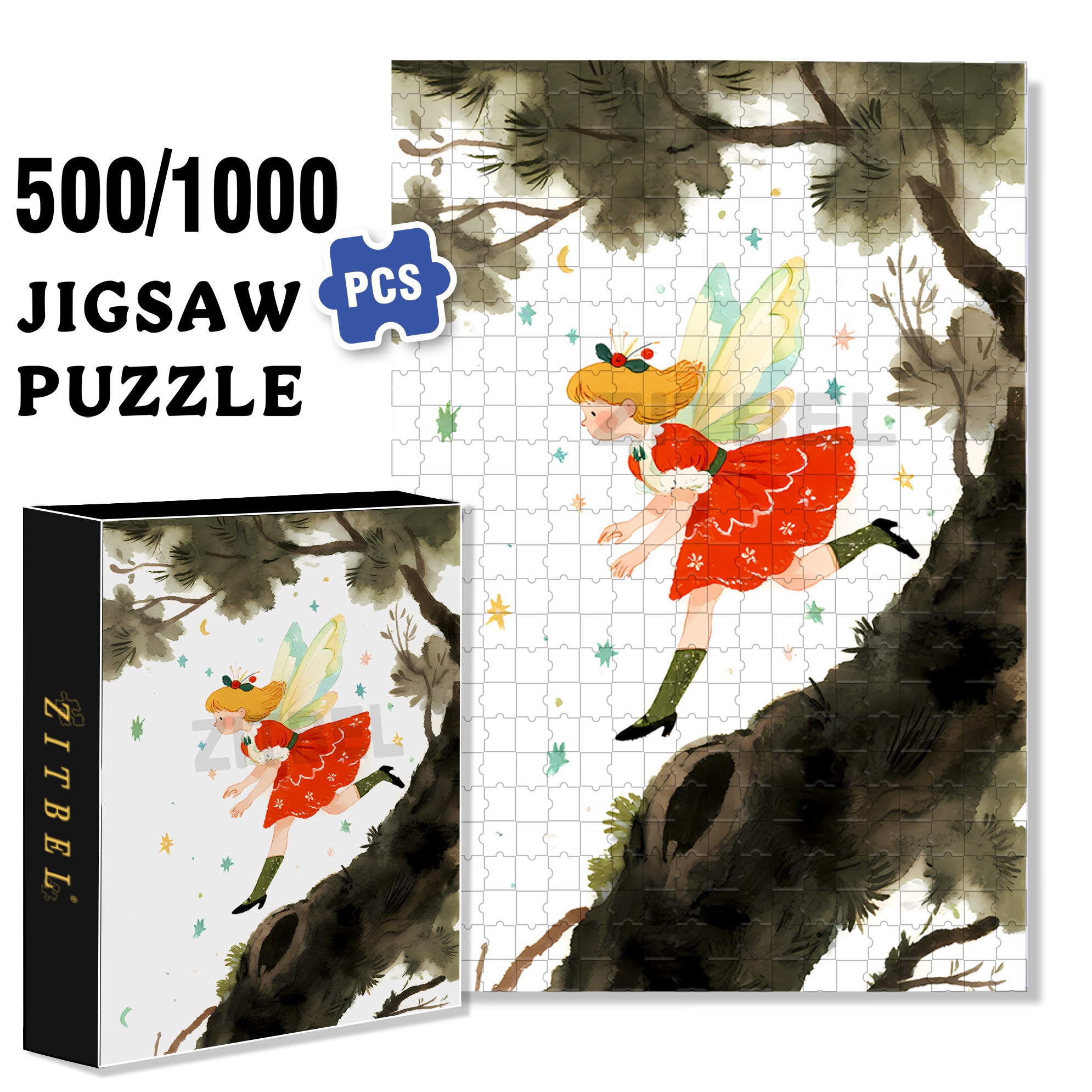 The Elf Under The Big Tree 500pcs/1000pcs Jigsaw Puzzle, Scratch-Resistant, Interactive Family Game & Brain-Boosting DIY Decor, Perfect for Halloween, Christmas & New Year Gifts, Family Puzzle Game