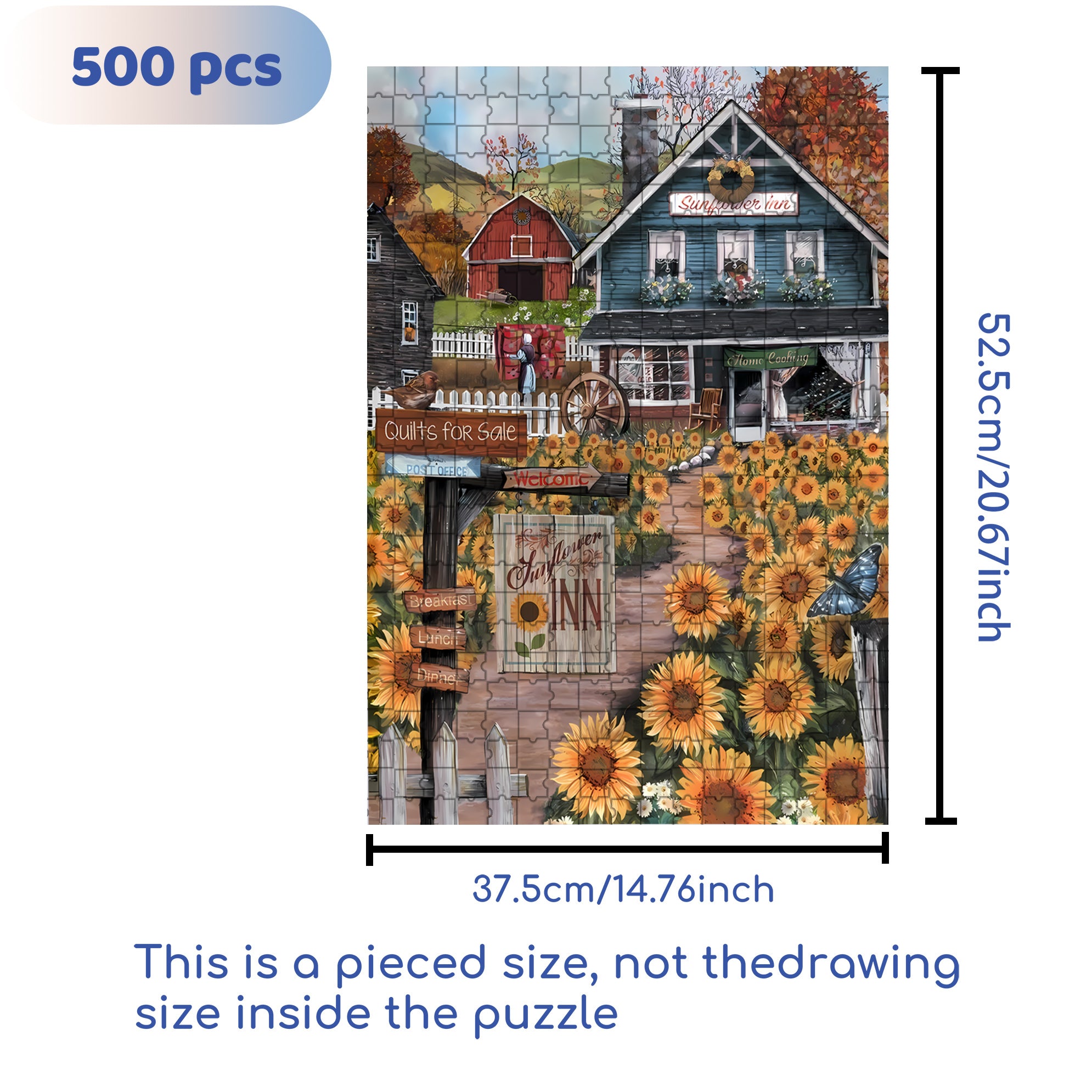 The Sunflower Inn 500pcs/1000pcs Jigsaw Puzzle, Scratch-Resistant, Interactive Family Game & Brain-Boosting DIY Decor, Perfect for Halloween, Christmas & New Year Gifts, Family Puzzle Game