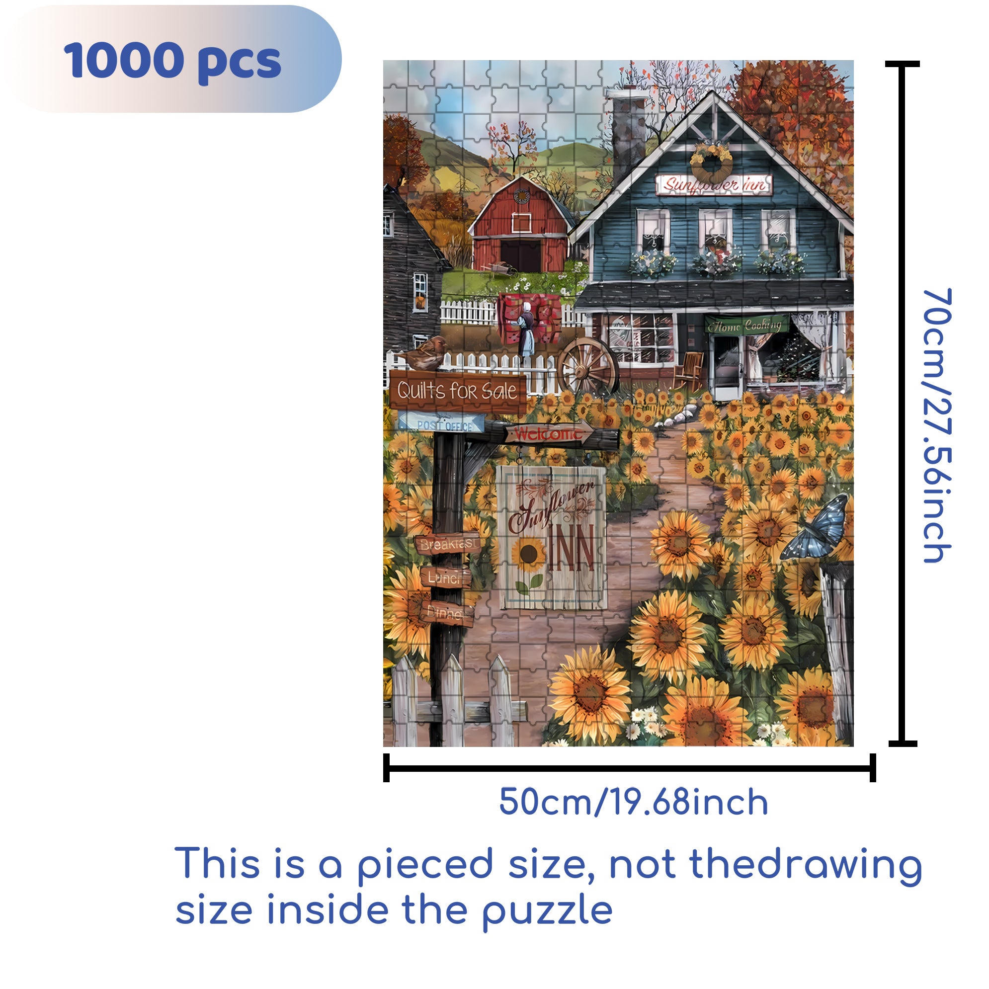 The Sunflower Inn 500pcs/1000pcs Jigsaw Puzzle, Scratch-Resistant, Interactive Family Game & Brain-Boosting DIY Decor, Perfect for Halloween, Christmas & New Year Gifts, Family Puzzle Game